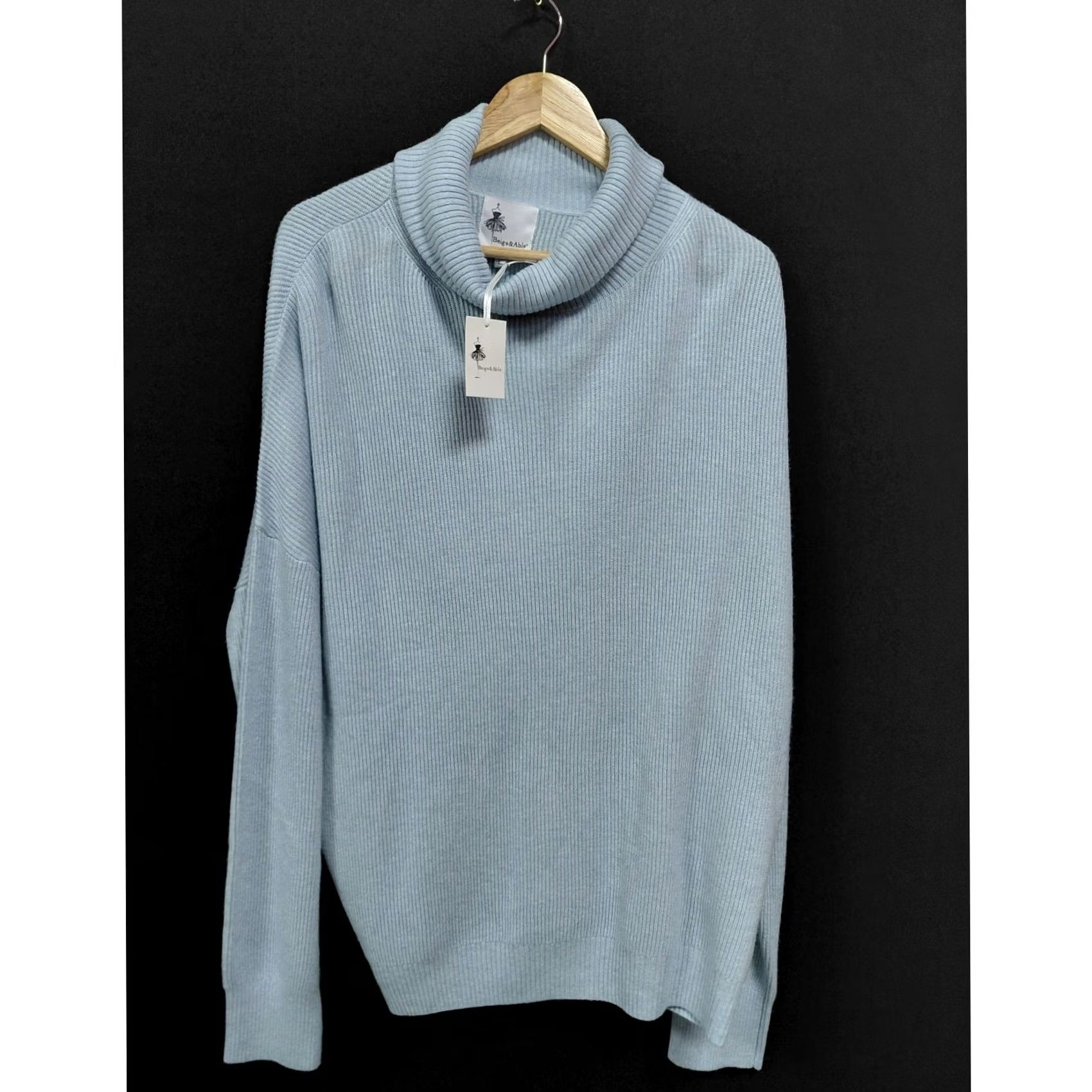 Vintage Beige & Able Sweater Blue Women L Cashmere Blend Wool Blend Solid Turtleneck Size L / US 10 / IT 46 - 6 Thumbnail