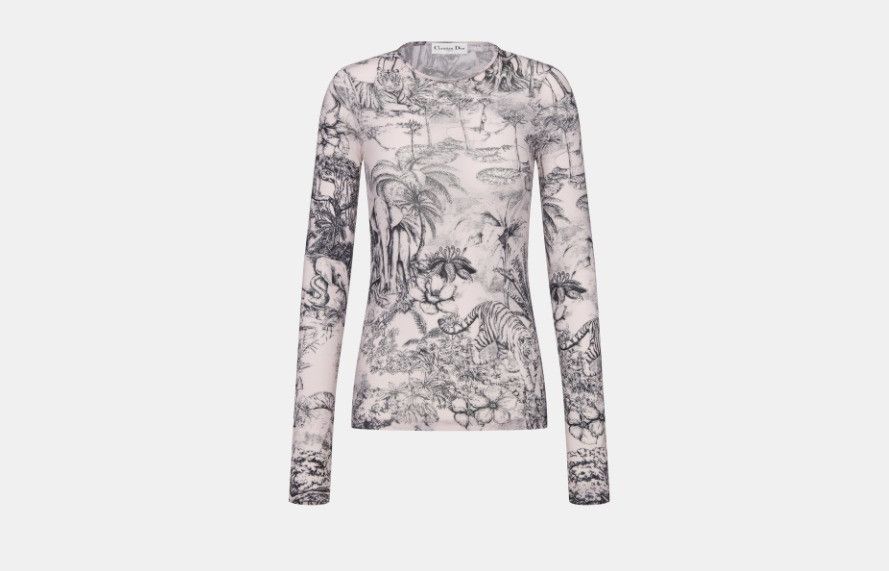 Dior o1w1db10824 Long-Sleeved Top in White Grey Size L / US 10 / IT 46 - 1 Thumbnail