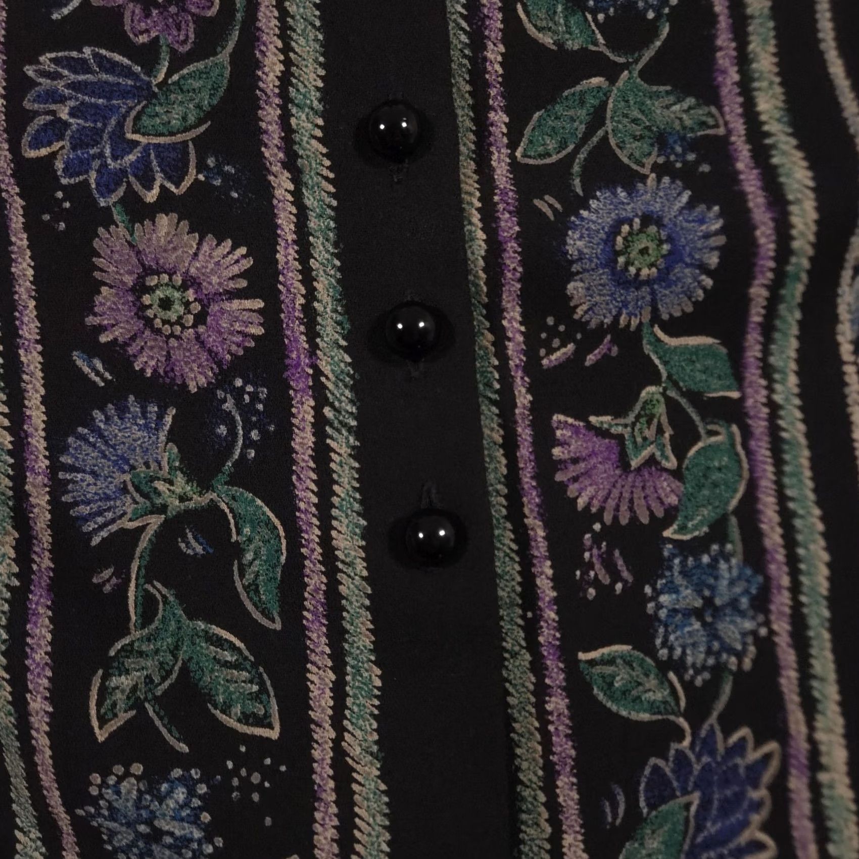 Liz Claiborne Liz Claiborne Jacket Womens 12 Black Floral Border Print Tunic Long Sleeve Top Size XL / US 12-14 / IT 48-50 - 6 Thumbnail