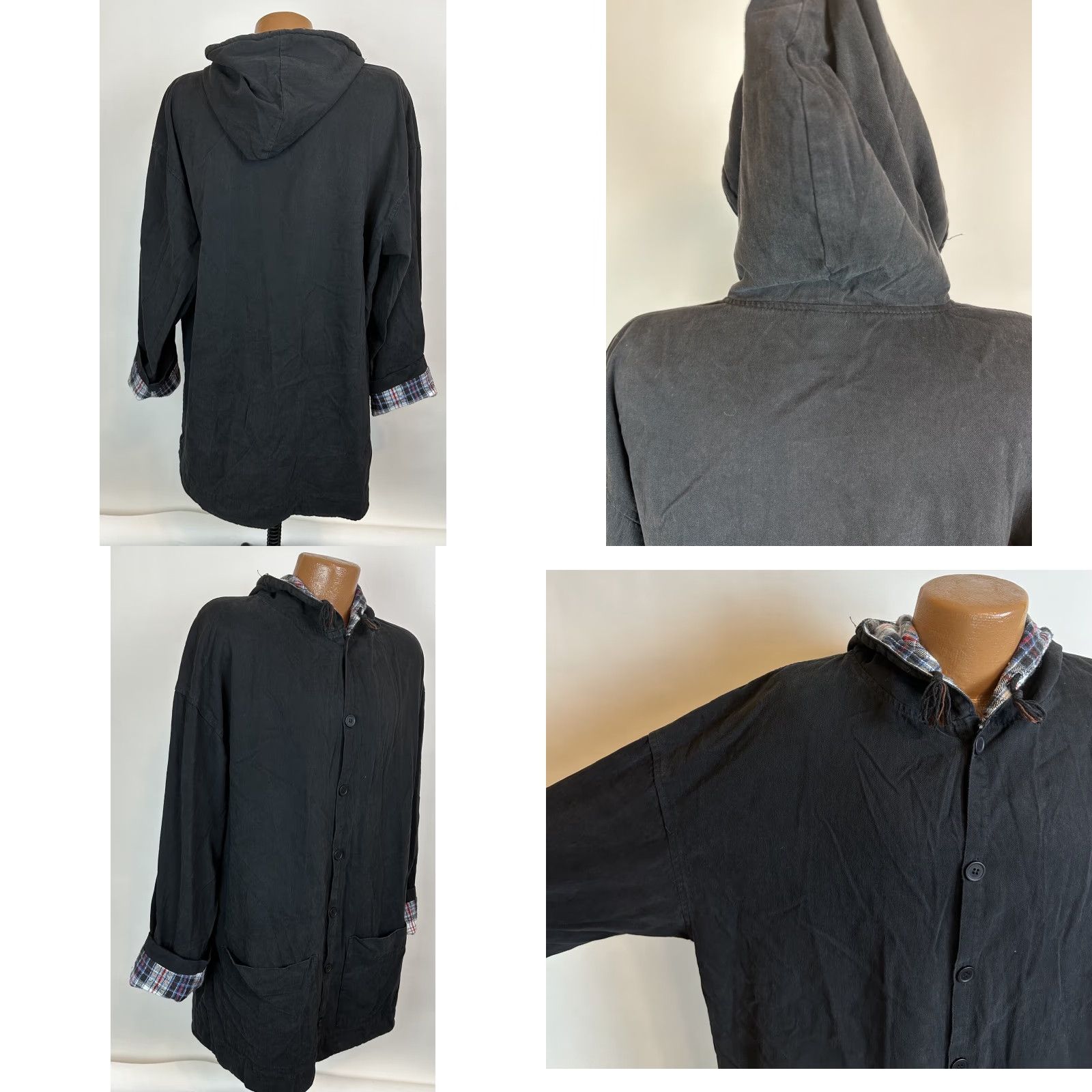 Vintage Vintage 90s Hooded Jacket Adult Large Relaxed Fit Minimal Plaid Flannel Lined Size US L / EU 52-54 / 3 - 8 Thumbnail