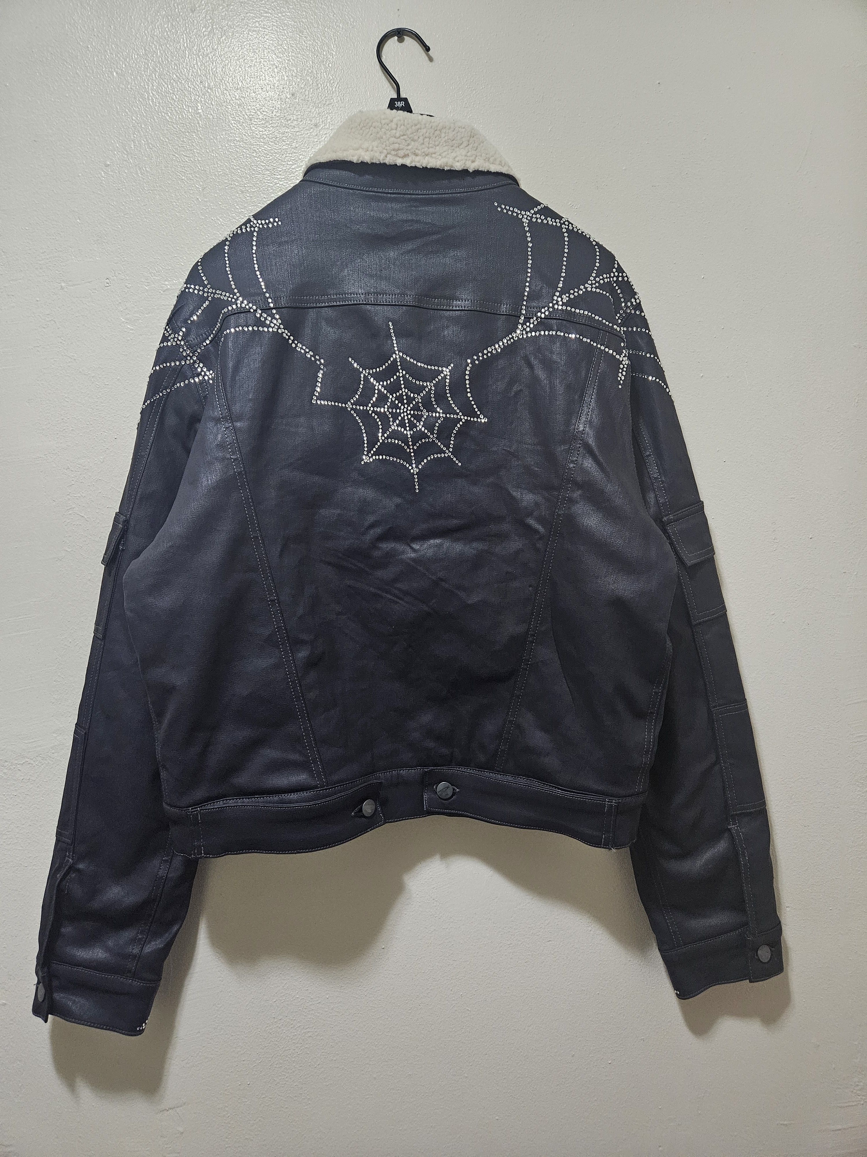 Sp5der Black Waxed Denim Sherpa Lined Trucker Jacket Size US S / EU 44-46 / 1 - 2 Thumbnail