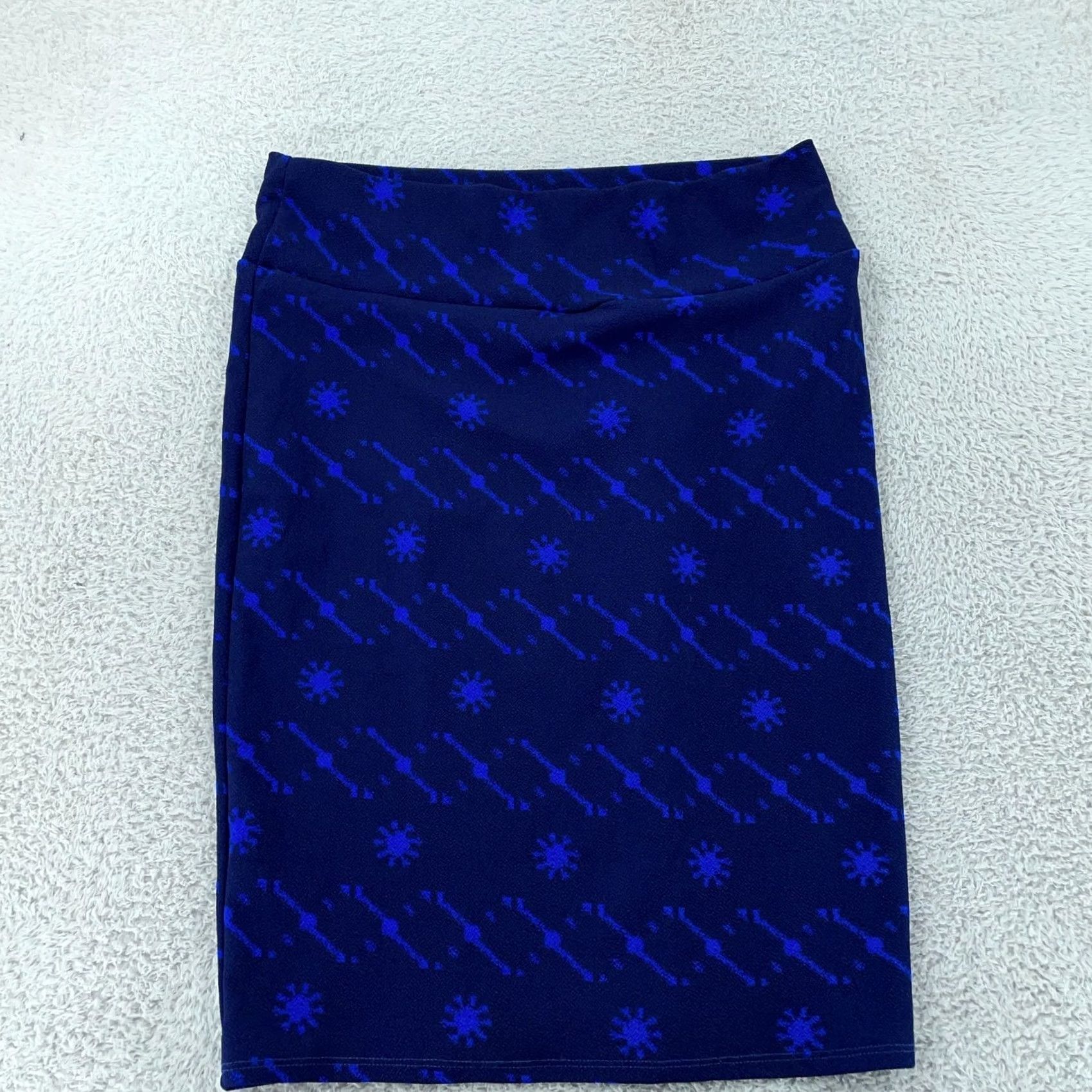 Vintage LuLaRoe Skirt Pencil Womens XL Navy Blue Geometric Pull On Stretch Knee Length Elastic Waist Casual Business Spring 90s? Size 40" / US 18 - 2 Thumbnail