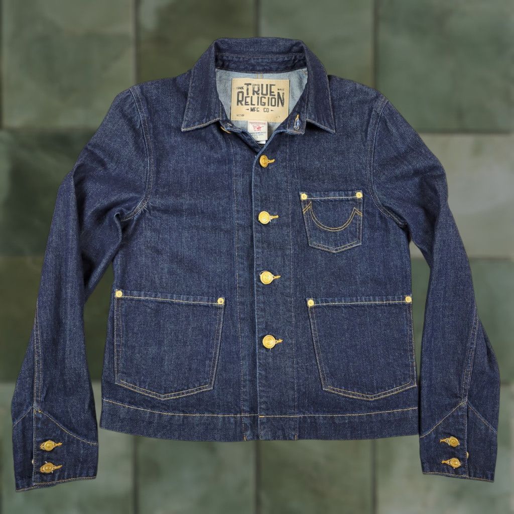 True Religion VINTAGE True Religion Denim Jacket Womens L Blue Chore Dark Wash Distressed Y2K Grunge Size L / US 10 / IT 46 - 1 Thumbnail