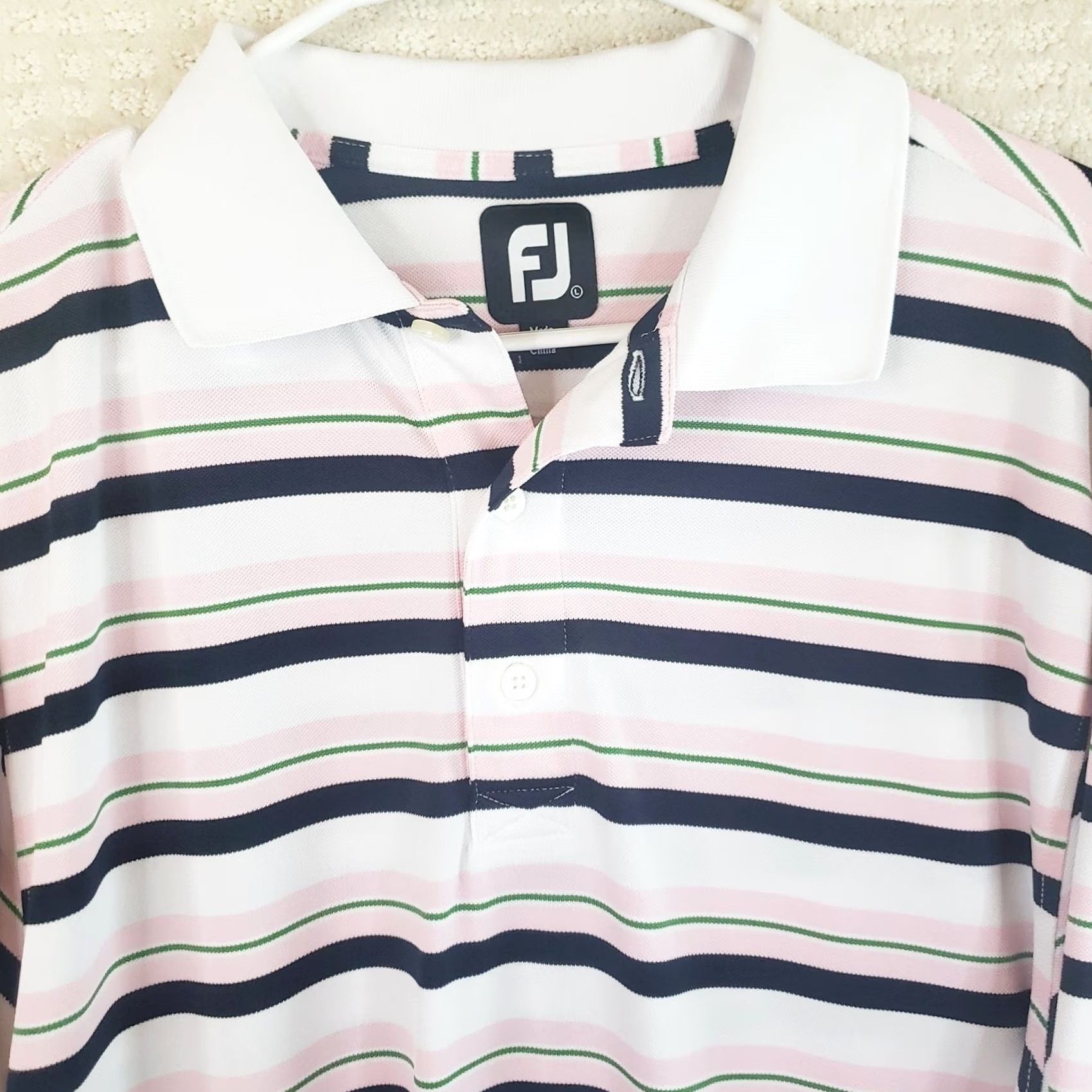 Footjoy FootJoy Polo Shirt Mens L Multicolor Striped Short Sleeve Collared Logo Golf Casual Preppy Athletic Fit Indoor/Outdoor Seasonal Size US L / EU 52-54 / 3 - 3 Thumbnail