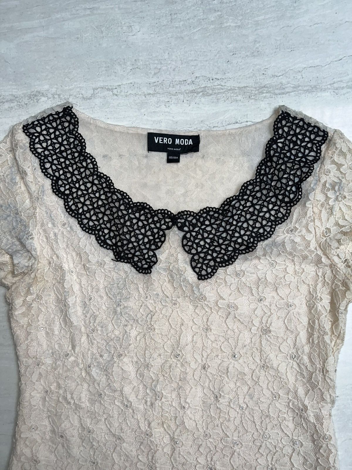 Other VERO MODA Cream Brokat T-shirt Size XS / US 0-2 / IT 36-38 - 4 Thumbnail