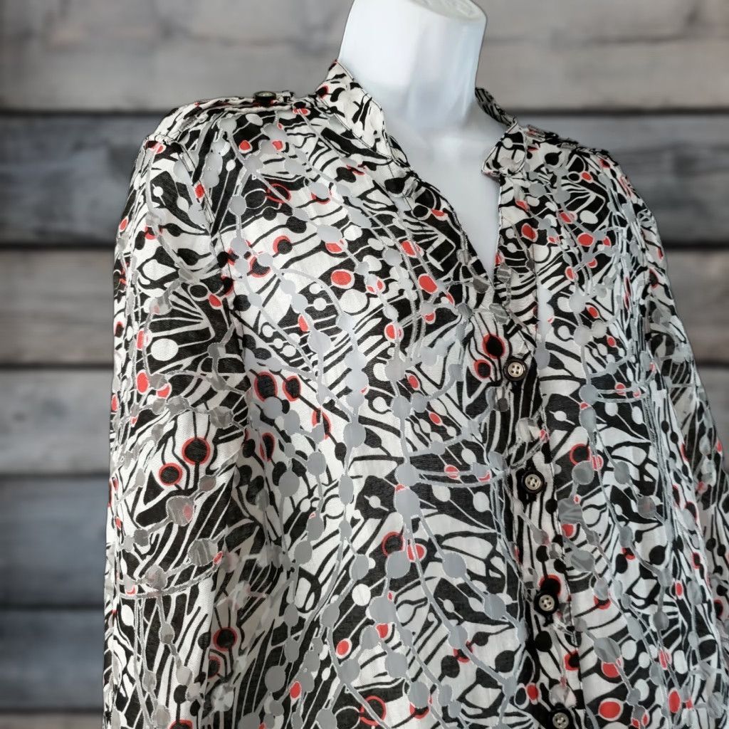 Vintage Lark Lane Womens Top Sz 8 Black Red Button Front Burnout 3/4 Sleeve Rayon Blend Size M / US 6-8 / IT 42-44 - 1 Thumbnail