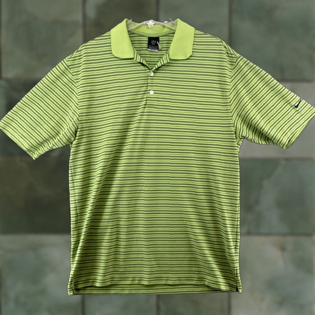 Nike Nike Dri-FIT Polo Shirt Mens Large Green Striped Polo Golf Shirt Size US L / EU 52-54 / 3 - 1 Thumbnail