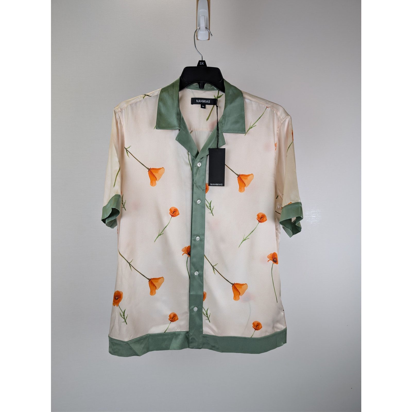 Nahmias o1rshd1 CC20 Colorblock Poppy Short Sleeve Silk Shirt Ivory Size US M / EU 48-50 / 2 - 1 Thumbnail