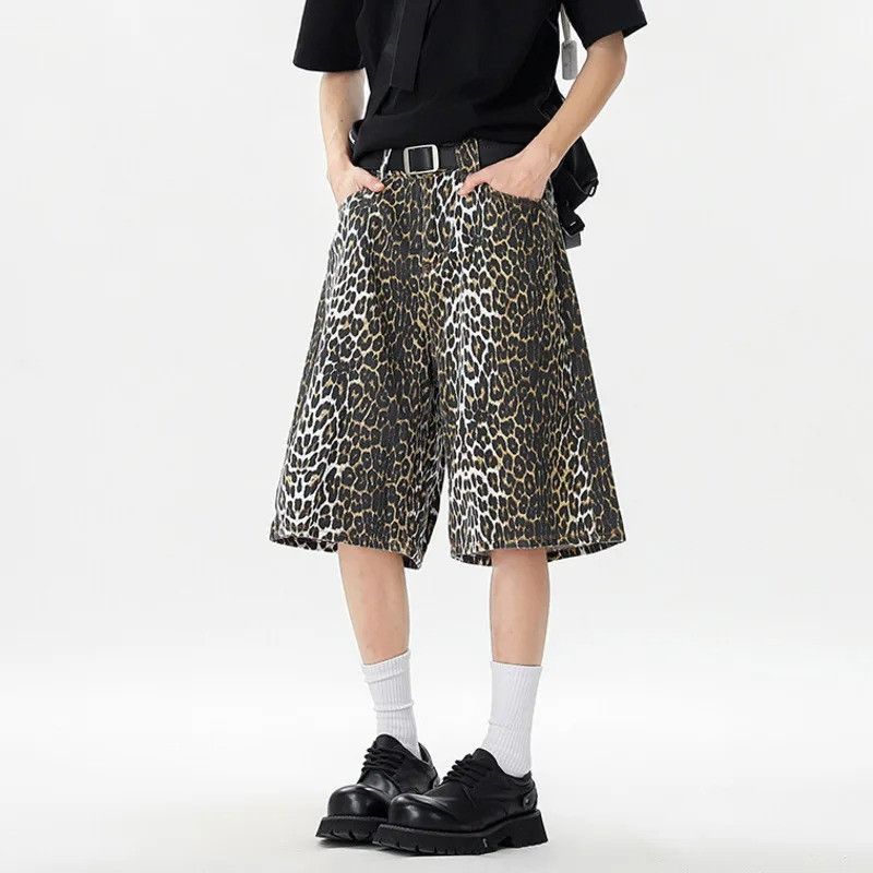 Other Leopard Print Denim Shorts Men Loose Washed Fit Size US 34 / EU 50 - 1 Thumbnail