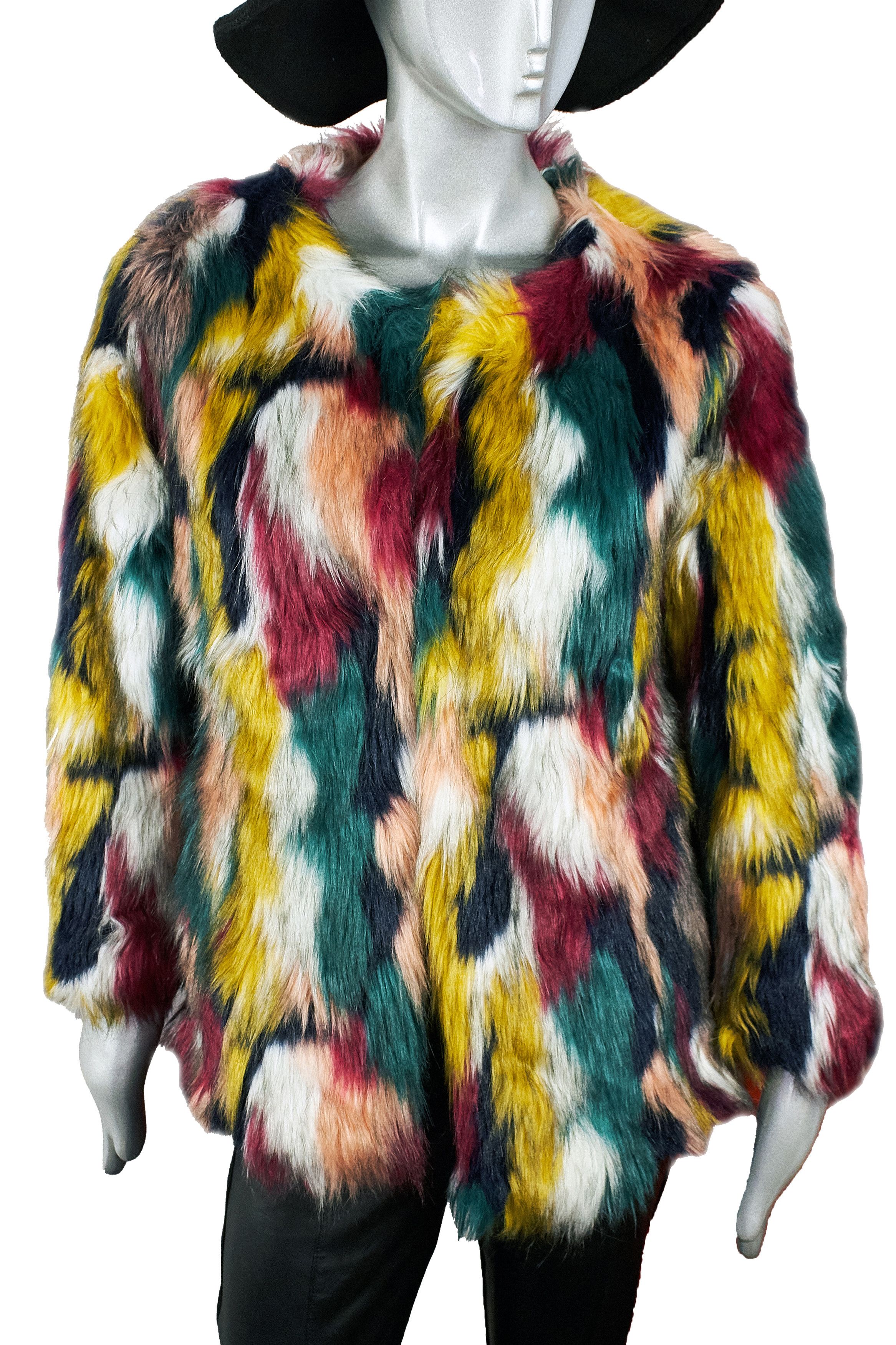 Shein Women's Y2K multicolored Shein rainbow fur coat Size XS / US 0-2 / IT 36-38 - 2 Thumbnail