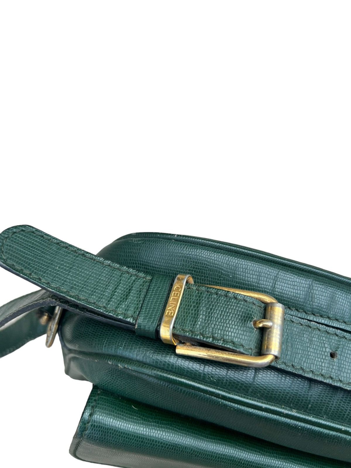 Celine × Leather Vintage CELINE Distress Patina Green Leather Bag riri Zipper Size ONE SIZE - 19 Thumbnail
