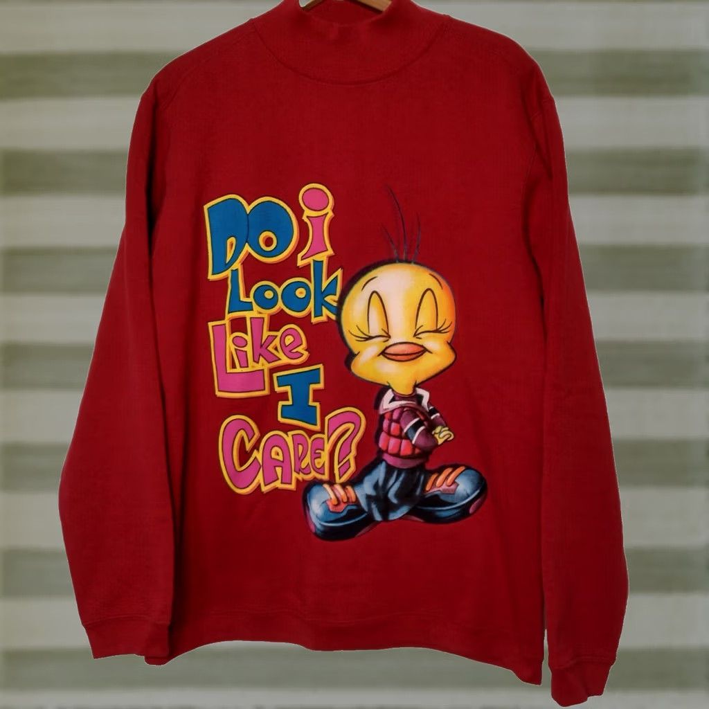 Catalina VINTAGE Tweety Bird Sweatshirt Catalina Pullover Long Sleeve Mock Neck Womens L Red Maroon Cartoons TV & Movie Characters 90s? Size L / US 10 / IT 46 - 1 Thumbnail