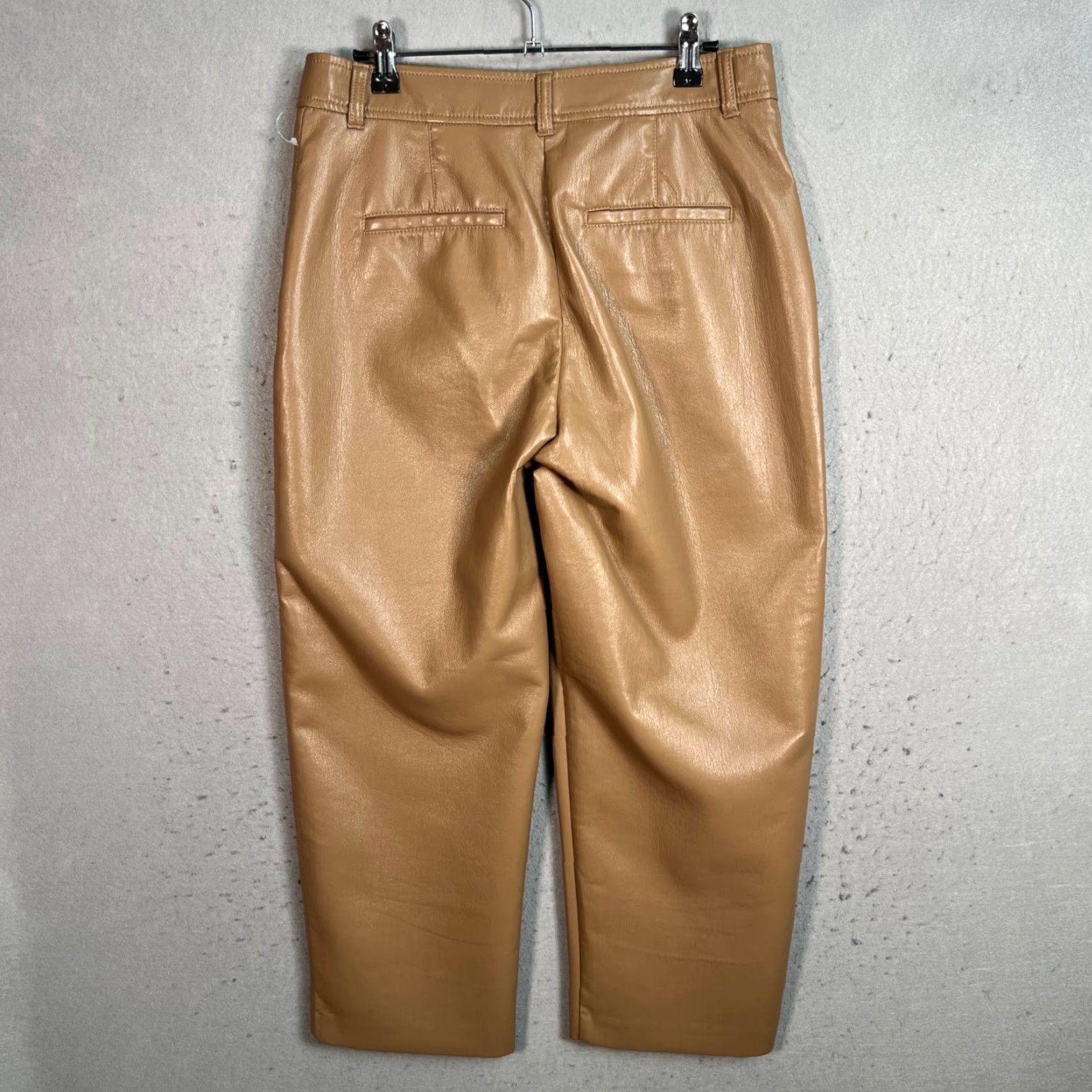 Vintage Babaton Womens 8 Faux Leather Straight Leg Cropped Pants Tan Brown Size 30" / US 8 / IT 44 - 2 Thumbnail