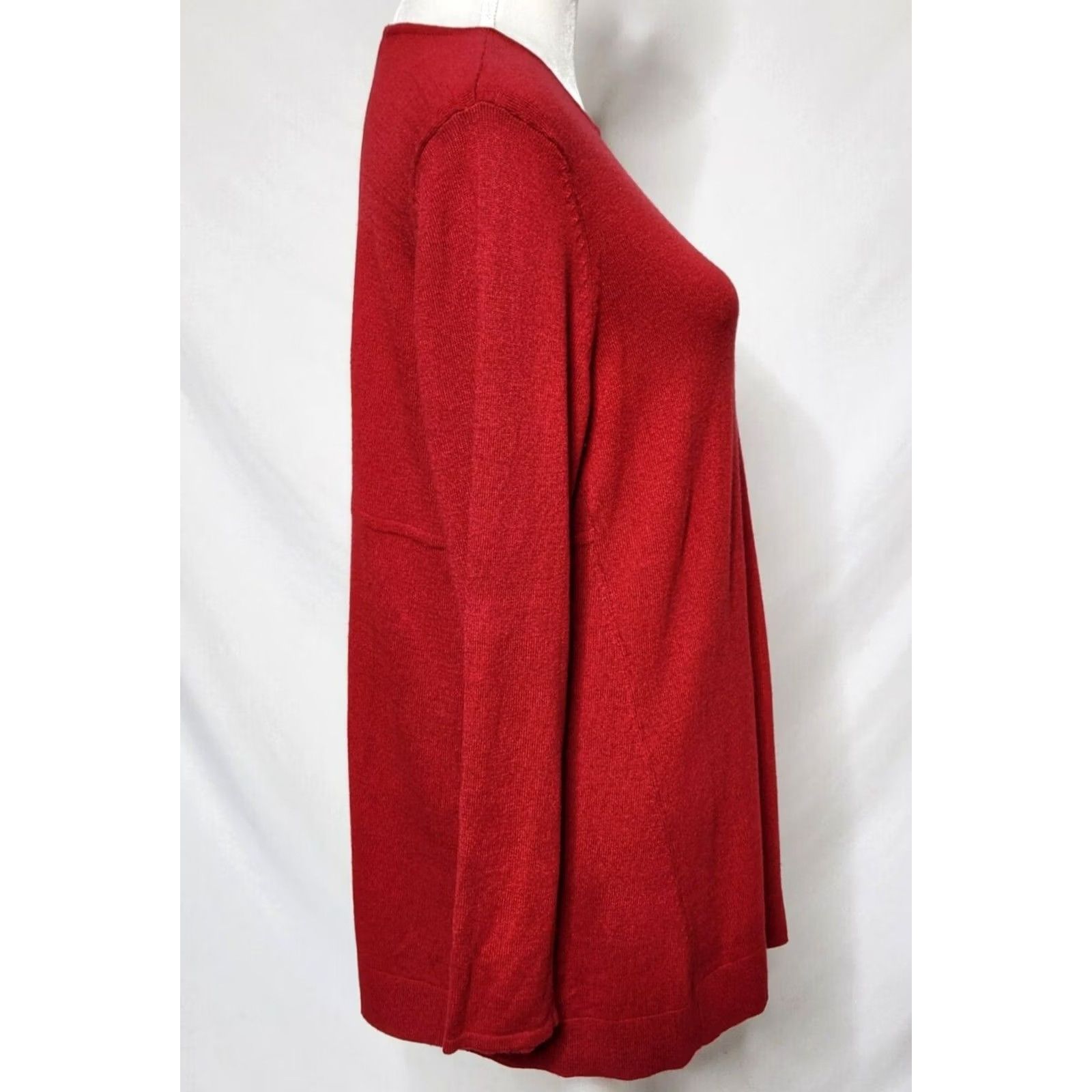 J. Jill J Jill Womens Petite M Sweater Knit Pullover Long Sleeve Solid Red Cotton Blend Size M / US 6-8 / IT 42-44 - 4 Thumbnail