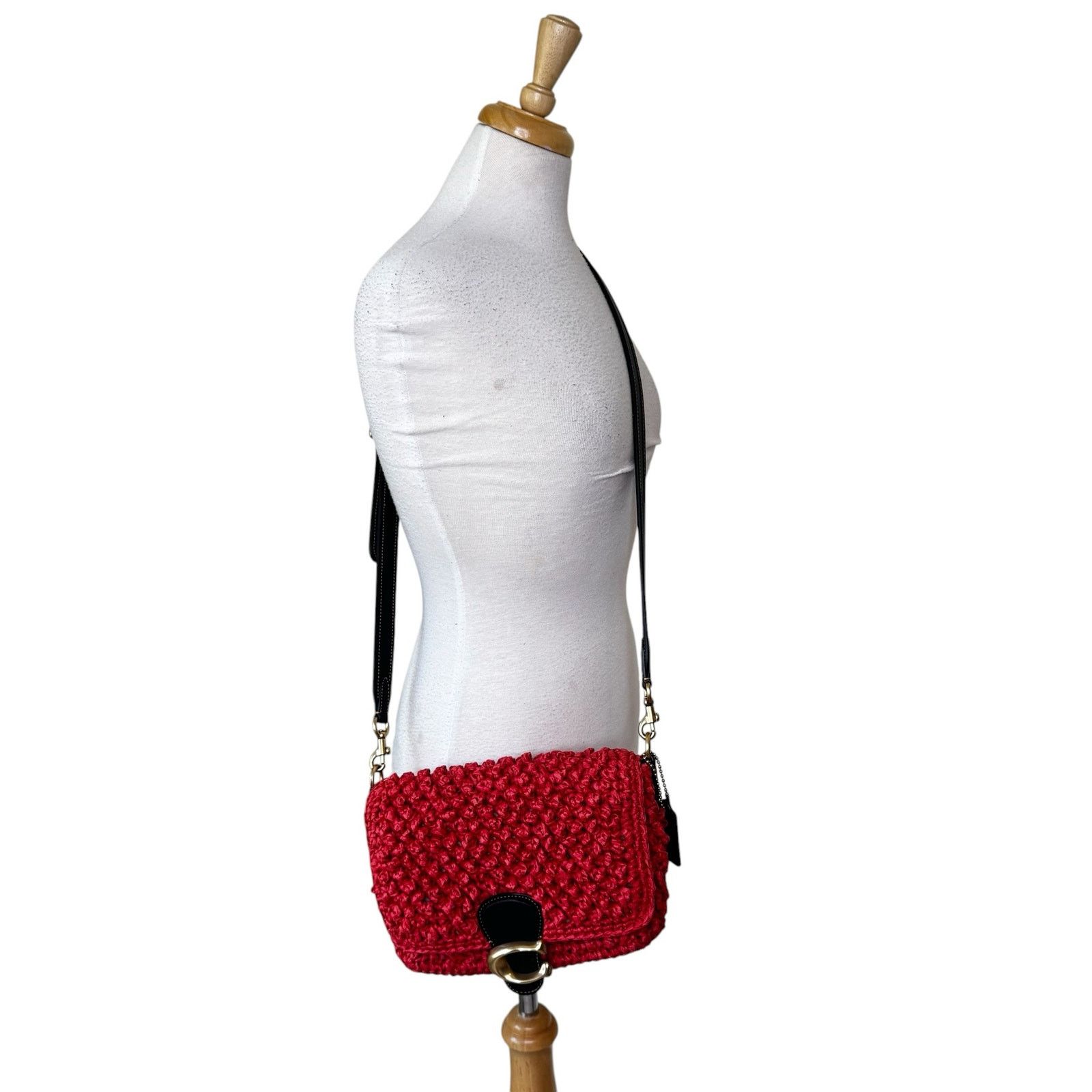 Coach COACH Soft Tabby Shoulder Bag in Straw + Leather Red Orange Size ONE SIZE - 10 Thumbnail