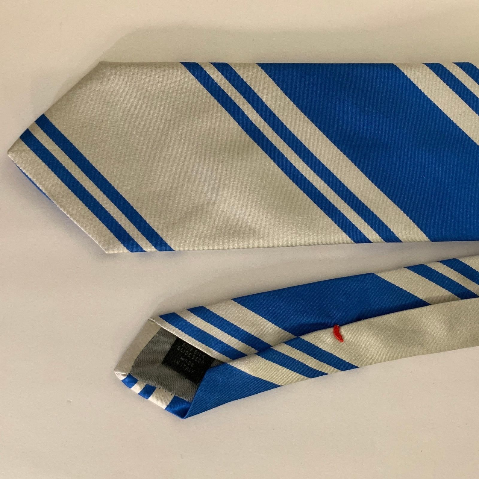 Jil Sander JIL SANDER Size Blue & Beige Silver Stripe Silk Tie Size ONE SIZE - 1 Thumbnail