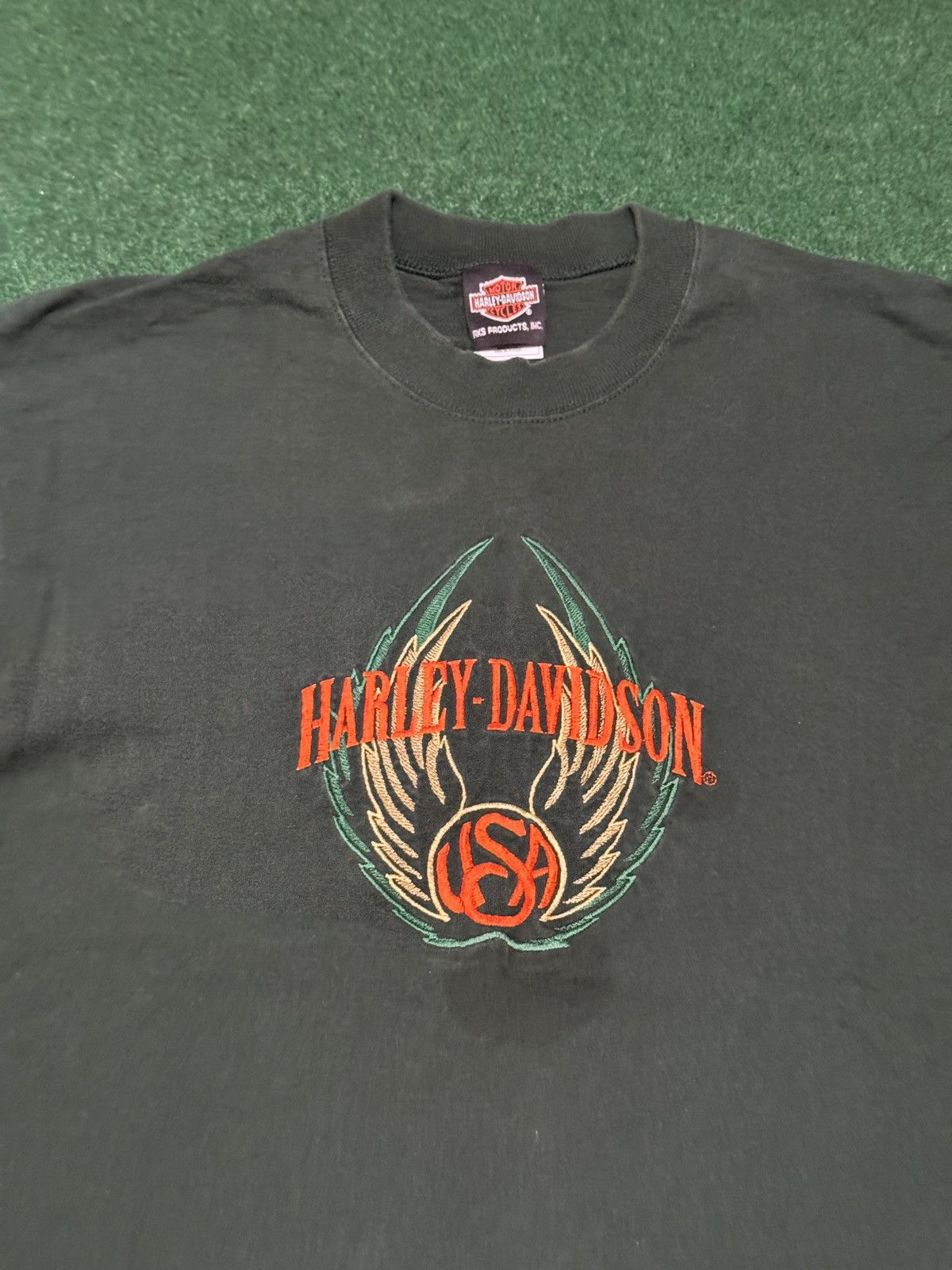 Harley Davidson Harley Davidson Green Embroidered Biker Large 90s T Shirt Size US L / EU 52-54 / 3 - 2 Thumbnail