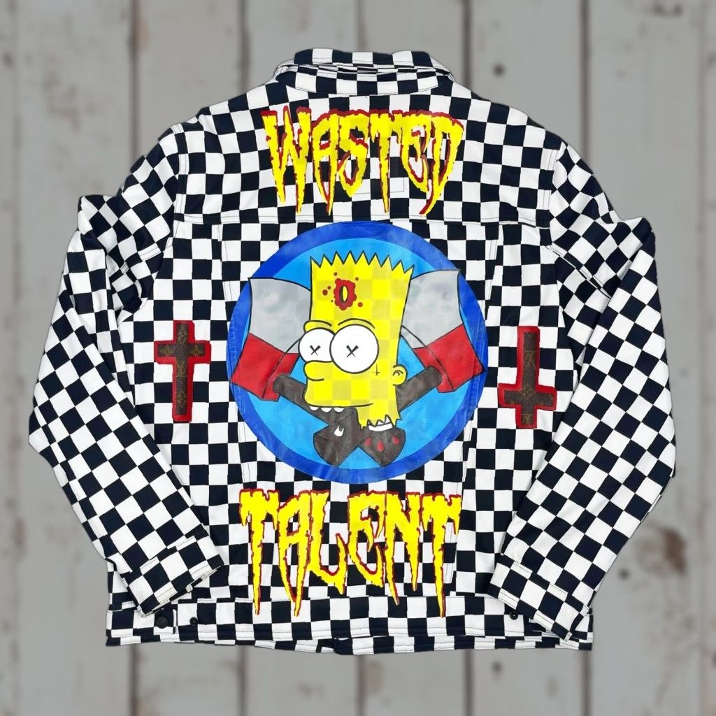 Levi's VINTAGE Levi’s Custom Bart Simpson Wasted Talent Punk Checker Print Jacket Mens XL Size US XL / EU 56 / 4 - 1 Thumbnail