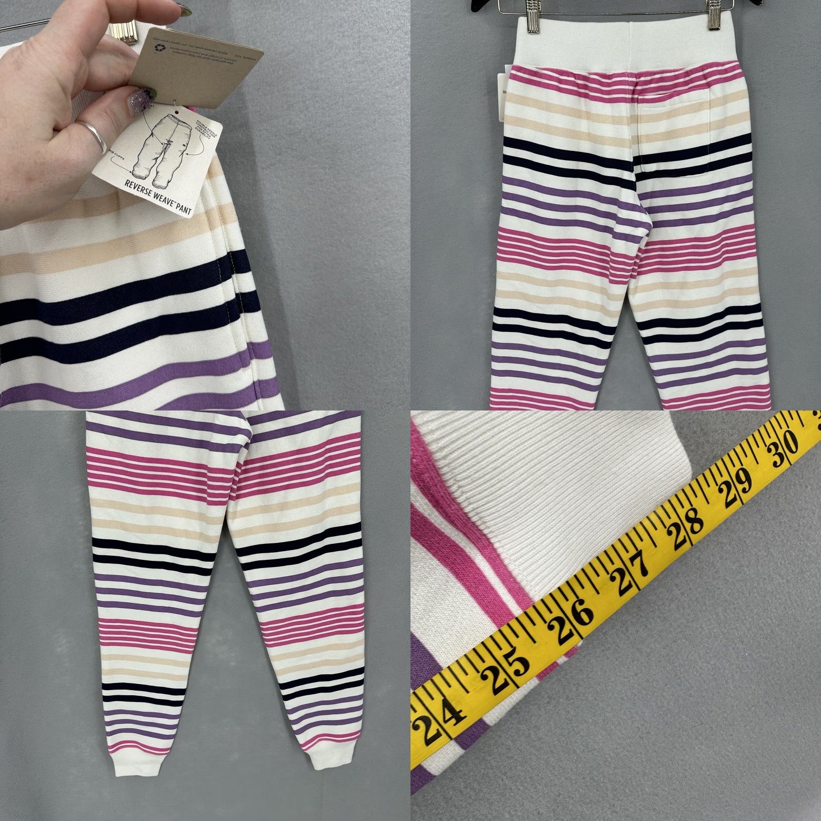 Champion Champion Jogger Pants Women XS Regular Ivory Striped 29in Inseam Elastic Waist - Champion Activewear Tapered Fit Women’s XS Size 26" / US 2 / IT 38 - 8 Thumbnail