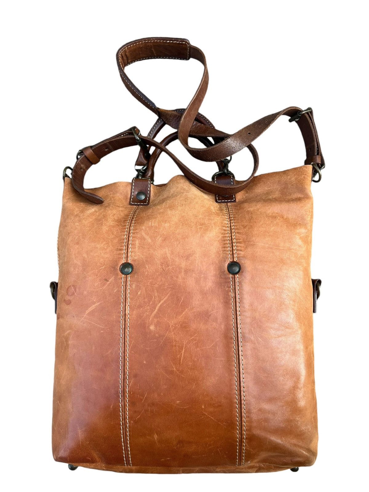 Leather Vintage REI Japan Distress Fade Patina Leather 2 Way Bag Size ONE SIZE - 9 Thumbnail
