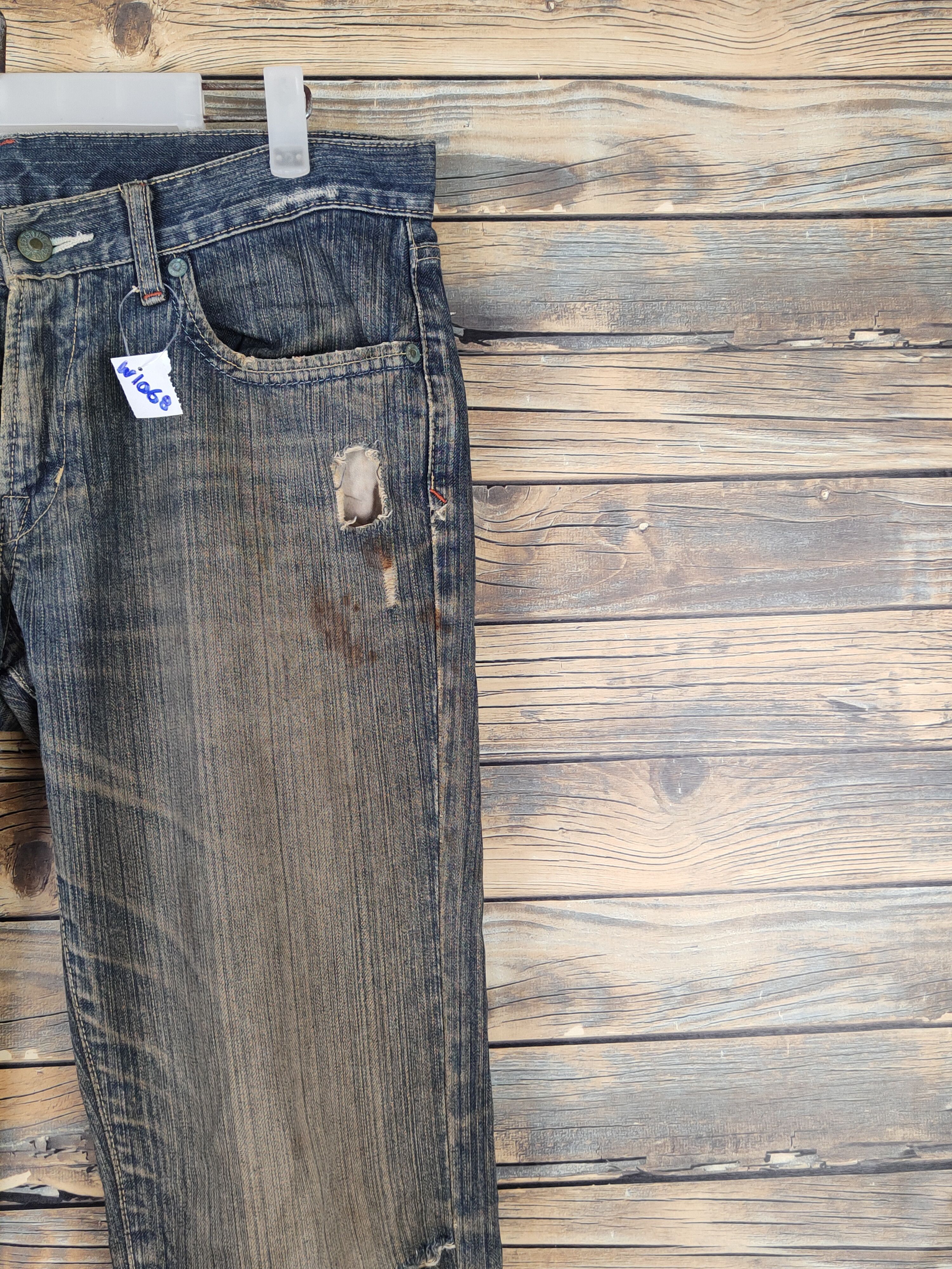 Japanese Brand Uniqlo Dark Blue Distressed Ripped Jeans #W1068 Size US 31 - 5 Thumbnail