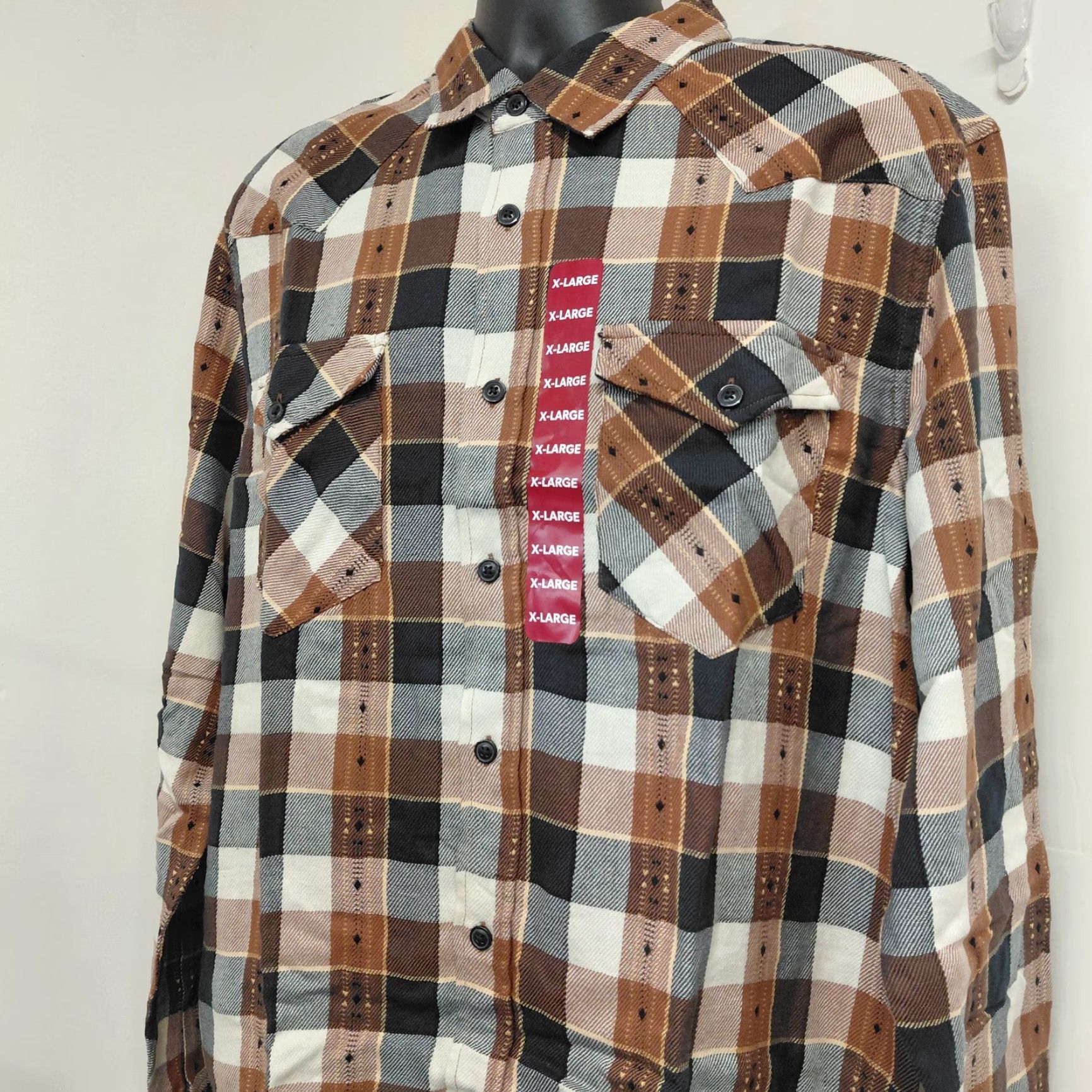 Frye NWT Frye Jacquard Flannel Shirt Mens XL XLarge Black/Brown Long Sleeve Casual Button-Up Zip? Actually button closure. Size US XL / EU 56 / 4 - 3 Thumbnail