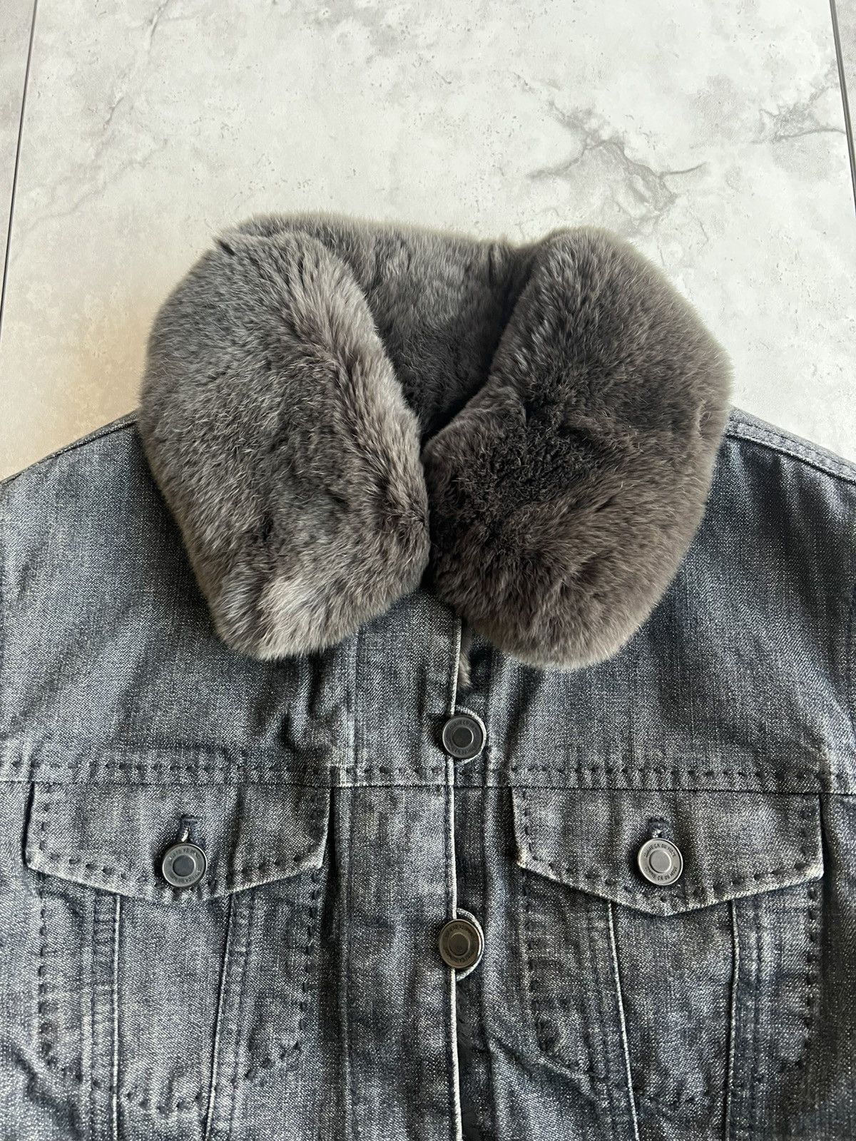 Japanese Brand Vintage Rabbit Fur Lined Denim Jacket Size US XS / EU 42 / 0 - 2 Thumbnail