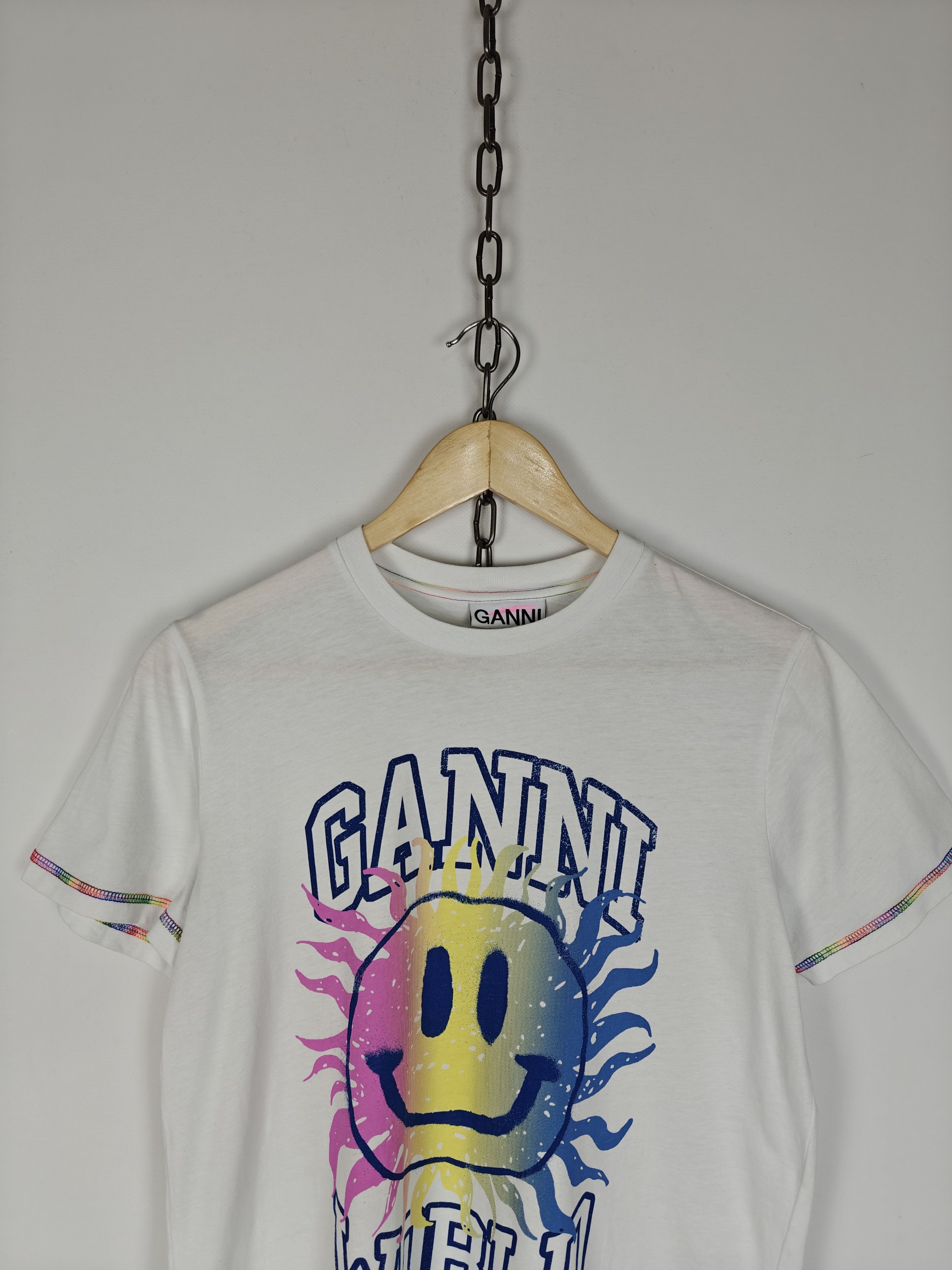 Other Ganni T-Shirt Smile Logo Tee Crewneck White size XXS Size US XXS / EU 40 - 2 Thumbnail