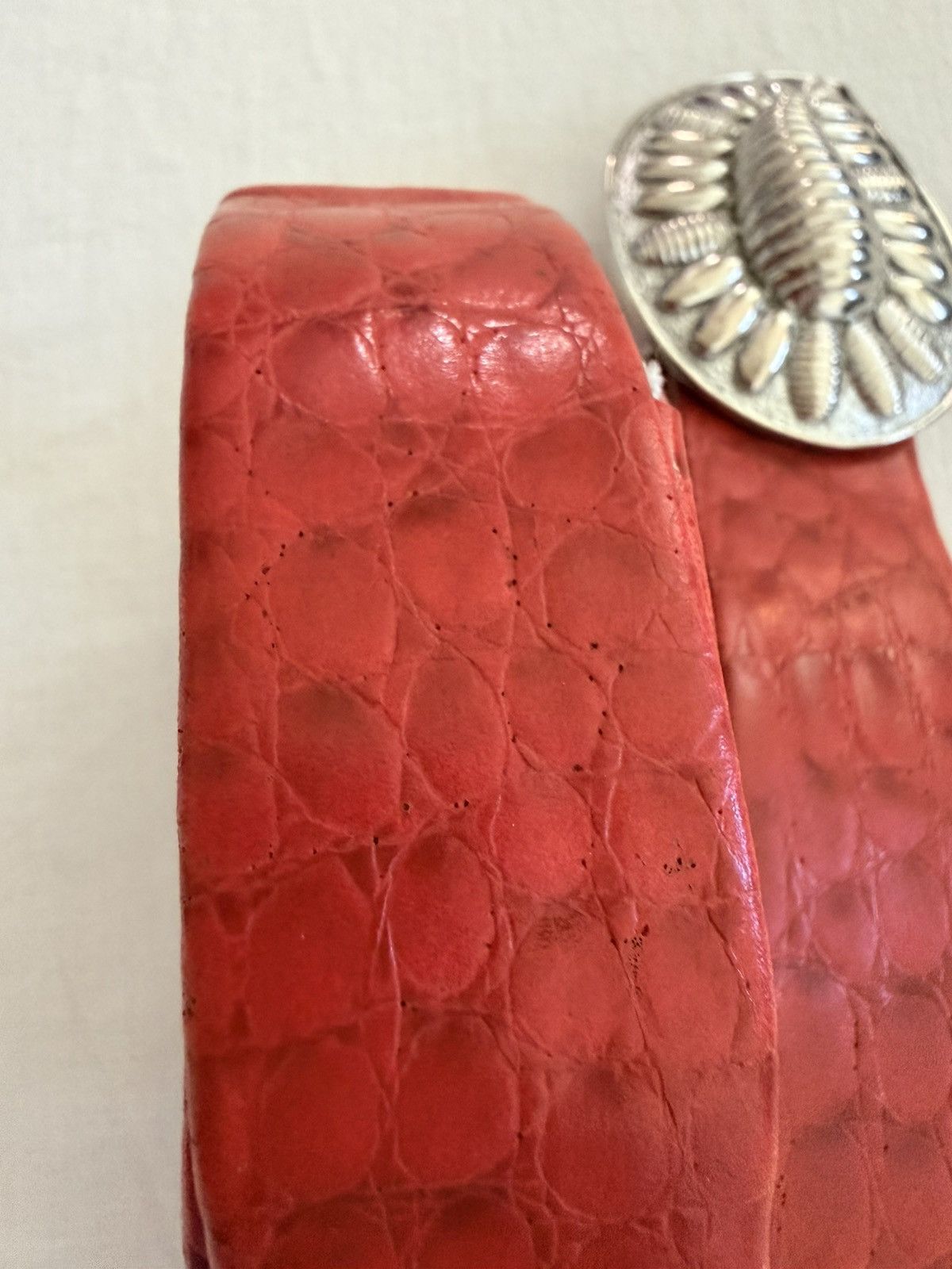Other Vintage 1985 Mimi Di N Sculptural Buckle Red Leather Belt Size ONE SIZE - 8 Thumbnail