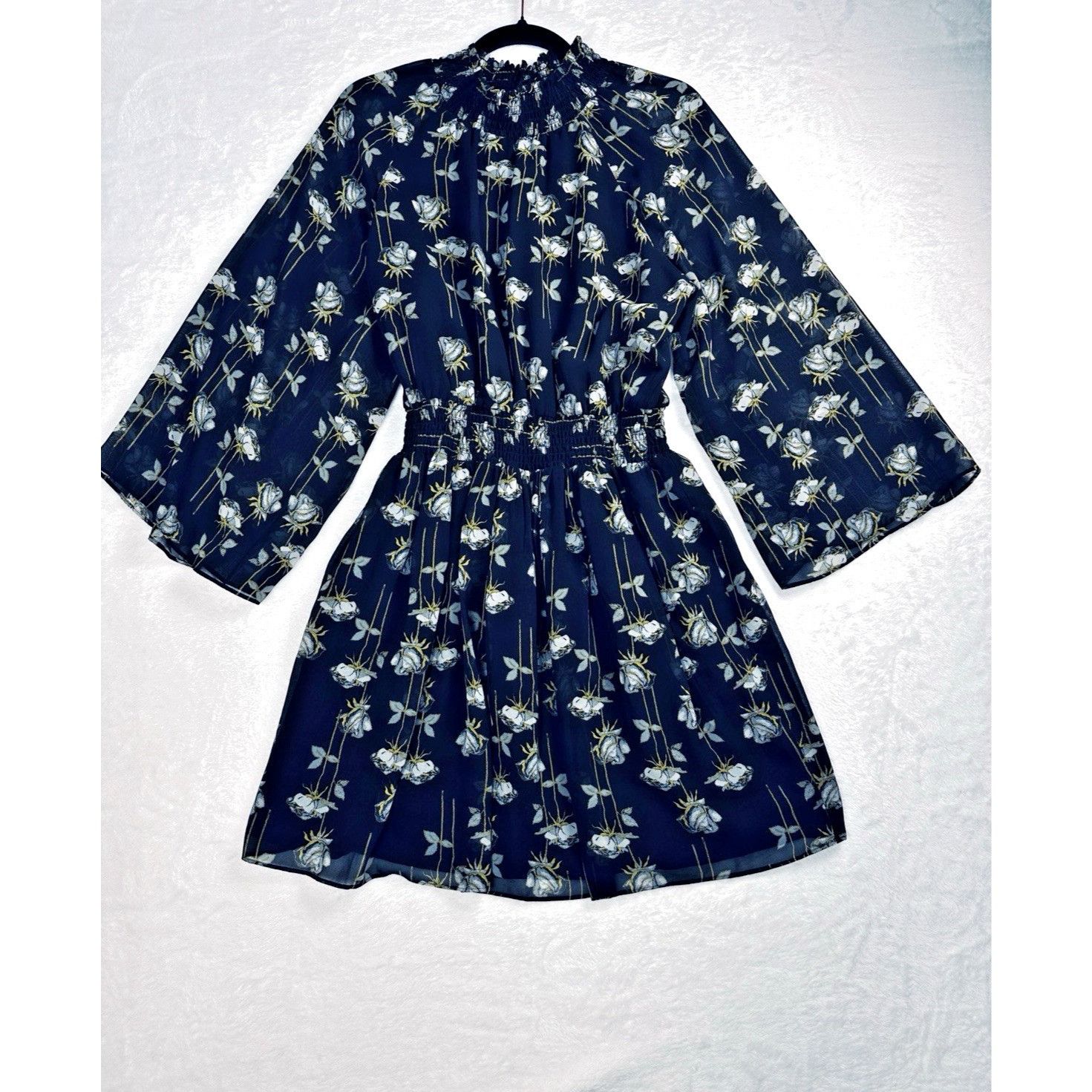 Other Rachel Roy Smocked Floral Mini Dress XL Black Sheer Flowy Size XL / US 12-14 / IT 48-50 - 2 Thumbnail