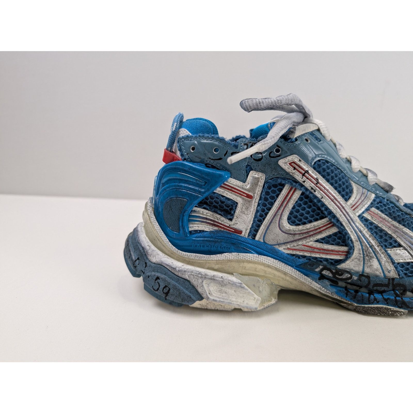 Balenciaga o1rshd1 Runner Sneakers in Blue/Silver/White/Red Size US 9 / EU 42 - 4 Thumbnail