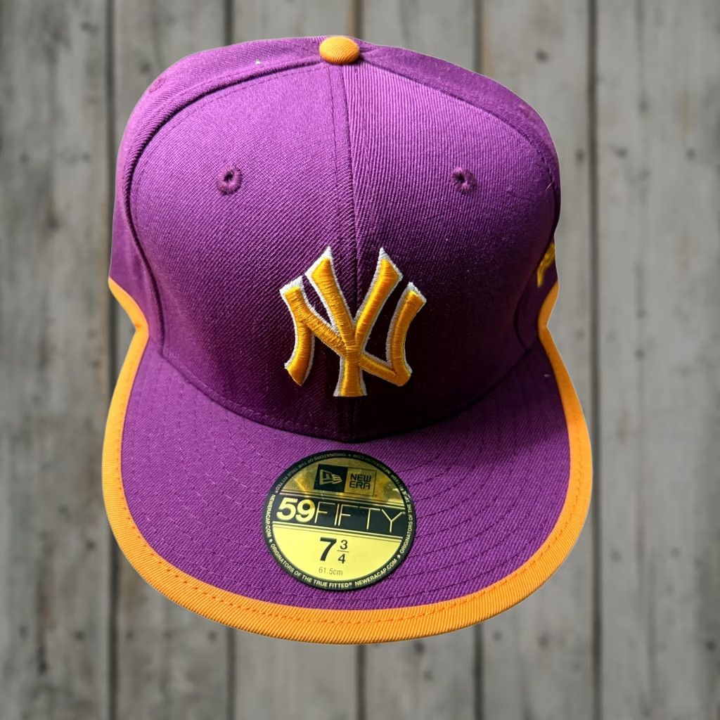 New Era VINTAGE New Era New York Yankees Hat Mens 7 3/4 Purple Orange 59FIFTY Fitted MLB Cap Size ONE SIZE - 1 Thumbnail