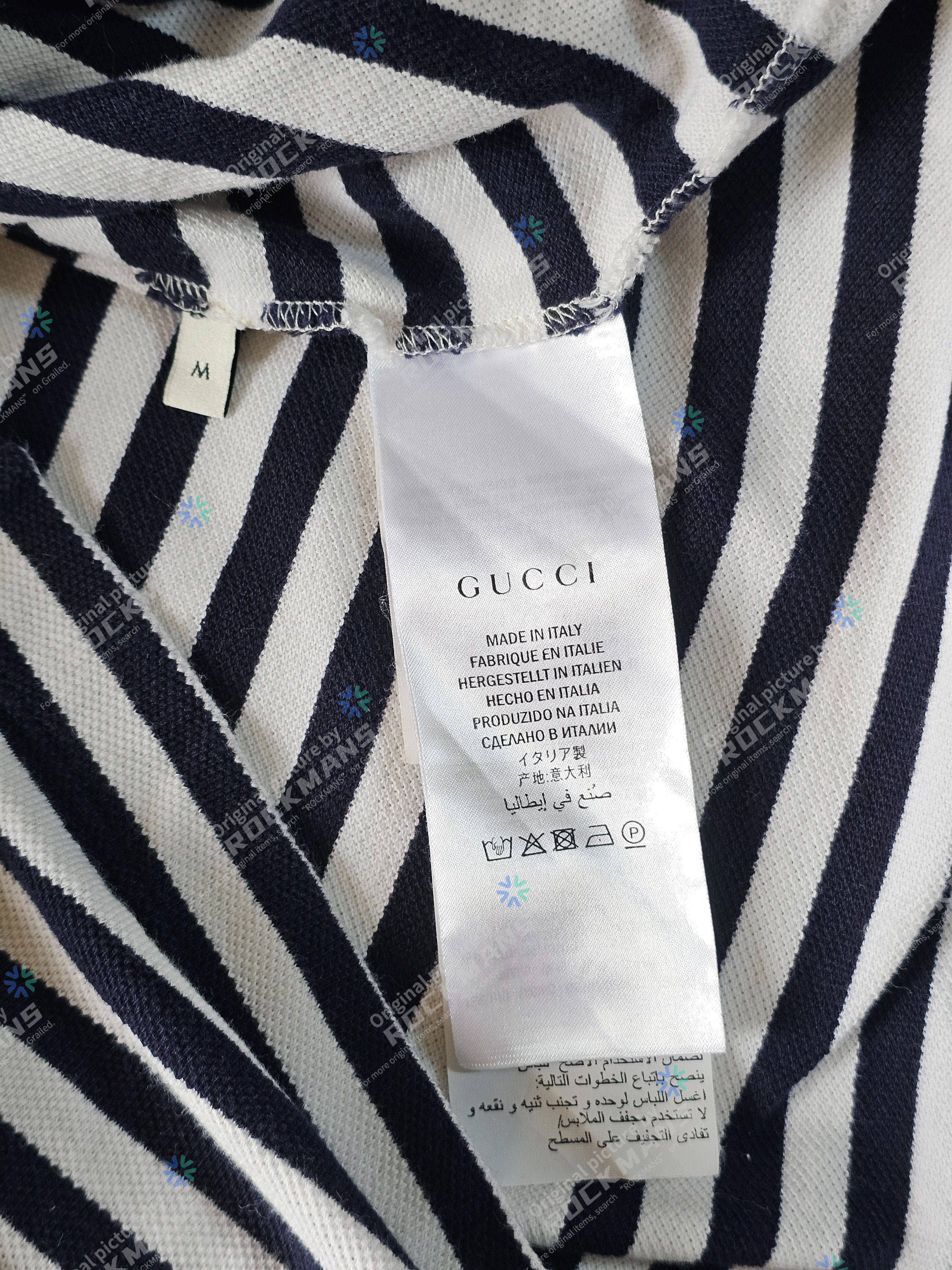 Gucci Gucci Navy Blue/White Striped Embroidered Polo Shirt Size M Size US M / EU 48-50 / 2 - 5 Thumbnail