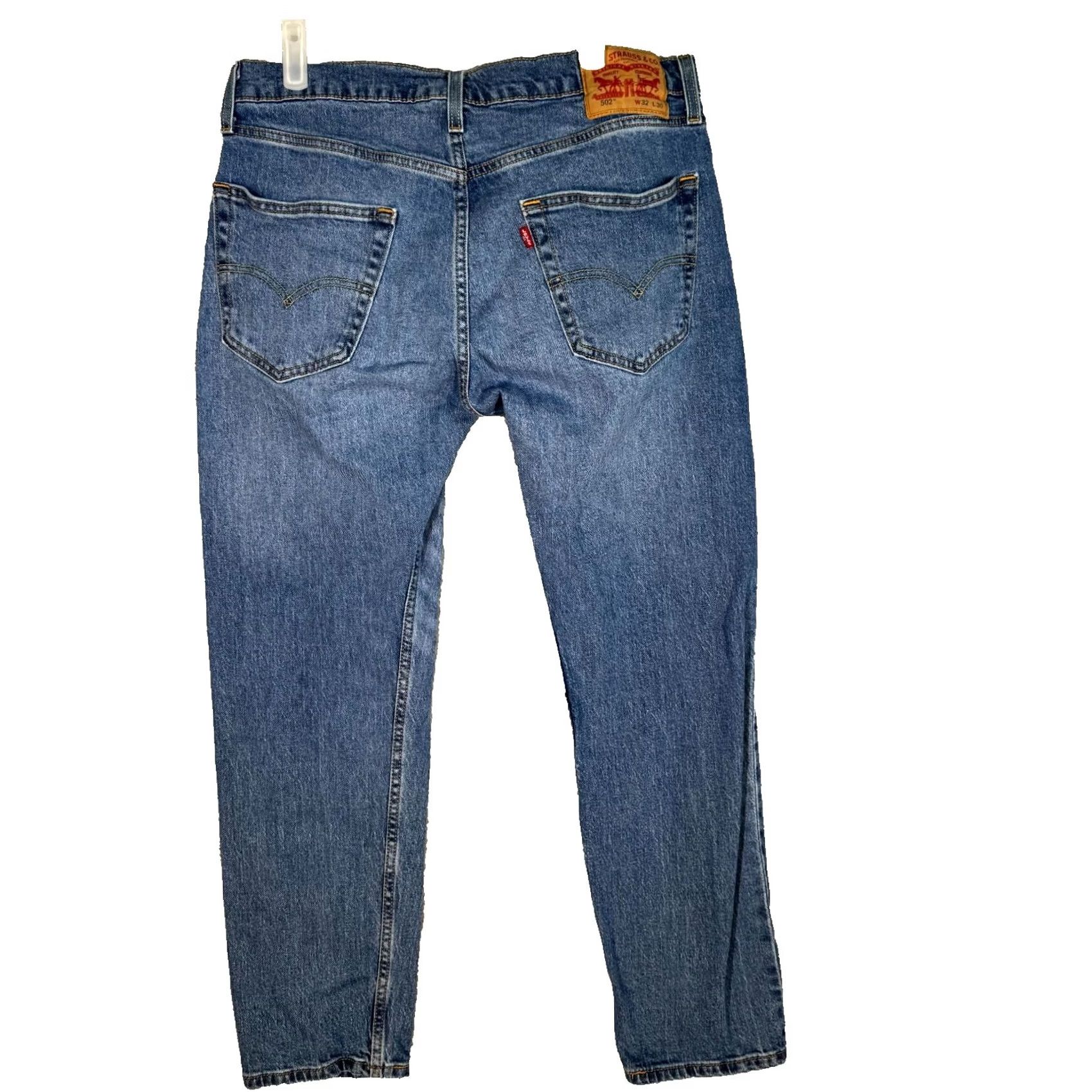 Levi's Levi's 502 Tapered Straight Jeans Mens 32x30 Blue Denim Mid Rise Stretch Regular Fit Size US 32 / EU 48 - 2 Thumbnail