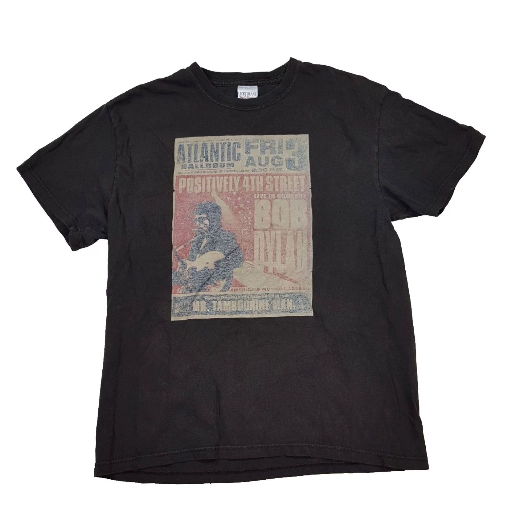 Lucky Brand VINTAGE Lucky Brand Bob Dylan Rock Music Band Tour Retro T Shirt Mens M Black Cotton Graphic Print 90s Century Size US M / EU 48-50 / 2 - 2 Thumbnail