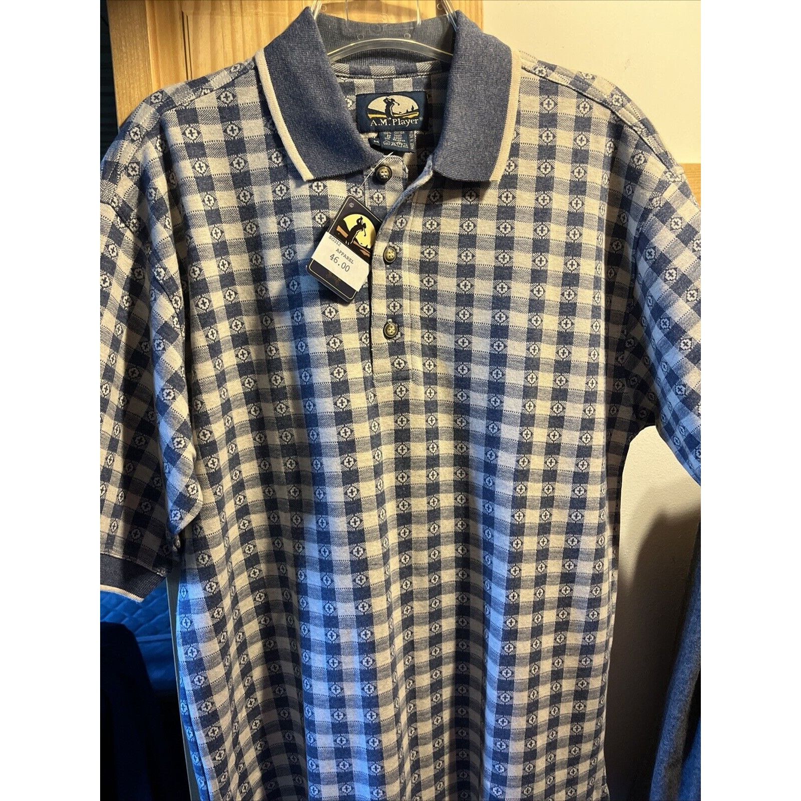 Other A.M. Player Men’s M White Blue Geometric Golf SS Polo Shirt Size US M / EU 48-50 / 2 - 7 Thumbnail