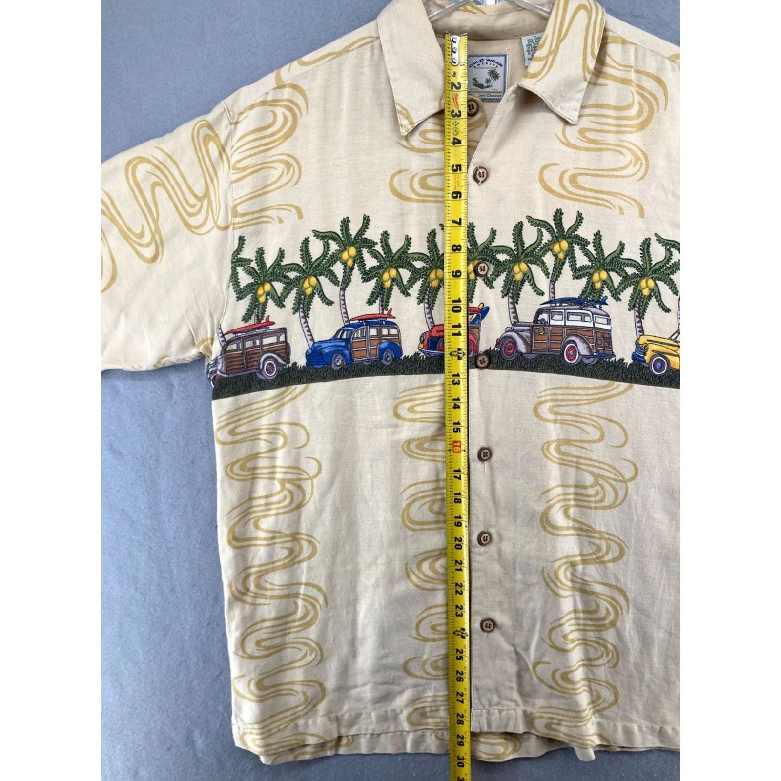 Slowear Colo Wear Mens Hawaiian Shirt L Yellow Car Palms Camp Comfort Button-Up Short Sleeve Cotton Blend Collared Casual Shirt Boys Mens Size US L / EU 52-54 / 3 - 3 Thumbnail