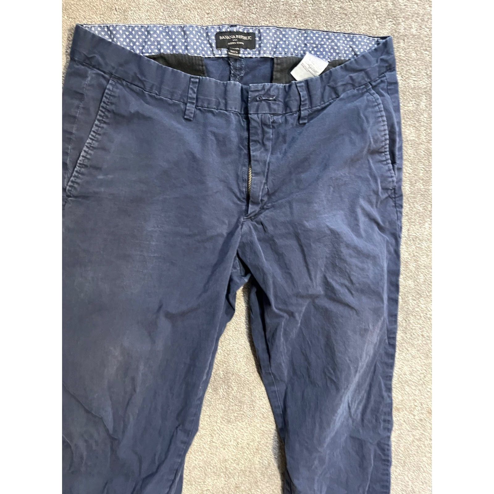 Banana Republic VINTAGE Banana Republic Aiden Chino Pants Mens 35x30 Blue Solid Cotton Blend Front Flat Regular Straight 35 in Inseam 30 in Pants Men Size US 35 - 4 Thumbnail