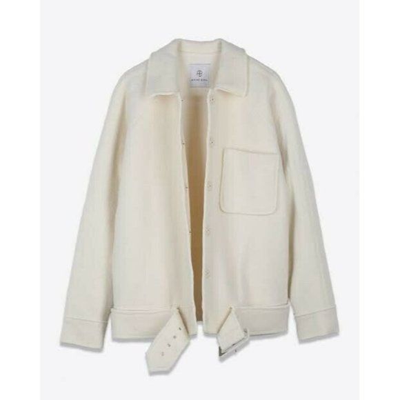 image of Anine Bing Womens Jacket White Cream Jaden Wool Coat Shirt B (Size XS)