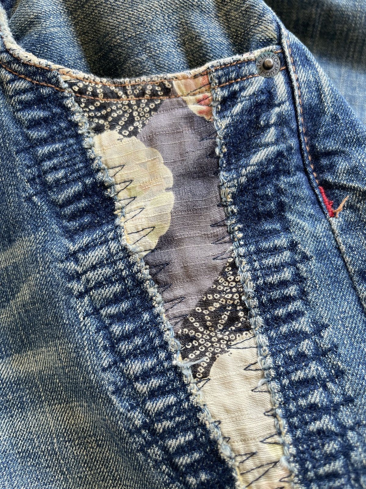 Japanese Brand Takeo Kikuchi Patchwork Distressed Sashiko Boro Denim Size US 30 / EU 46 - 13 Thumbnail