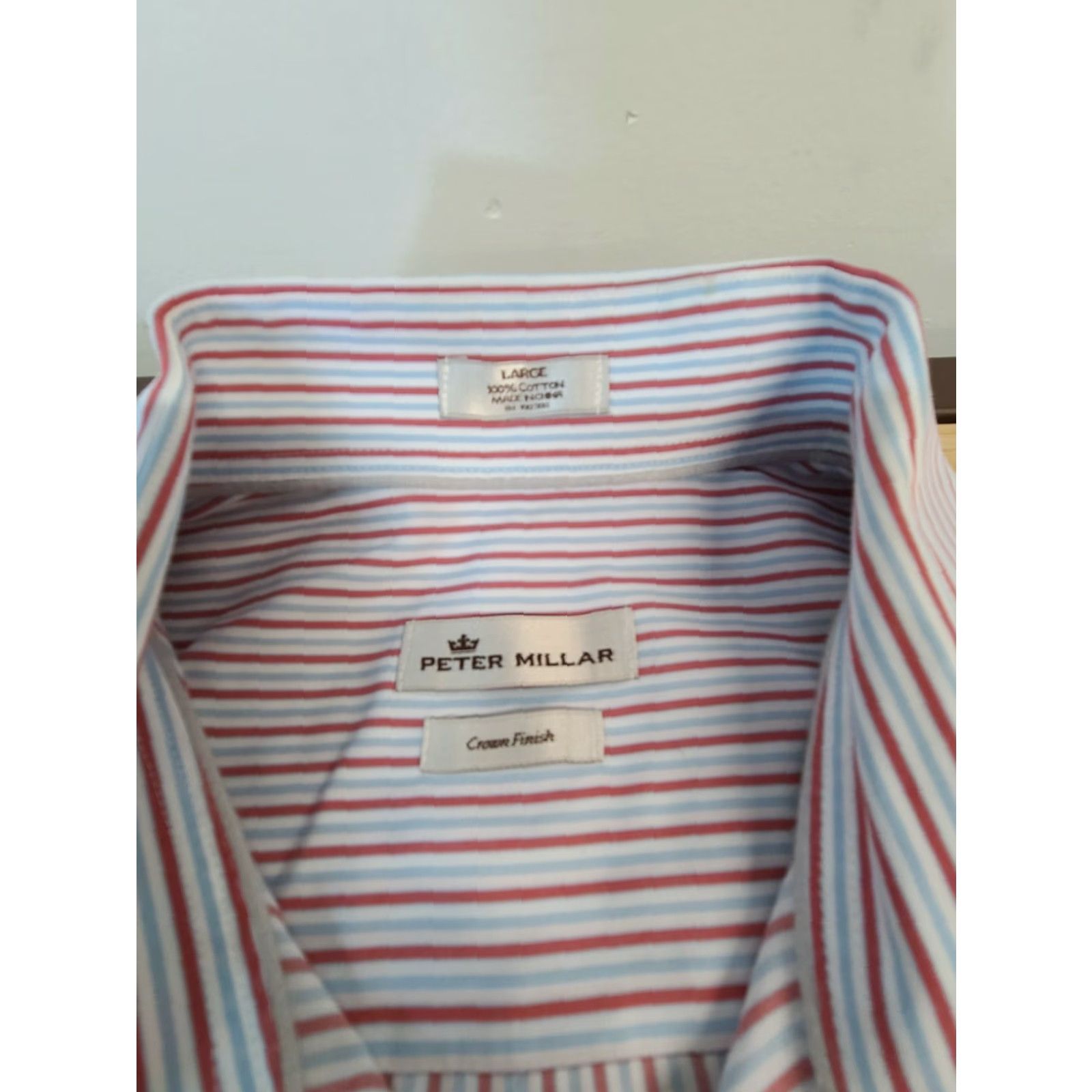Peter Millar Peter Millar Men Button Long Sleeve Shirt Size L Blue Red Striped Cotton Size US L / EU 52-54 / 3 - 2 Thumbnail
