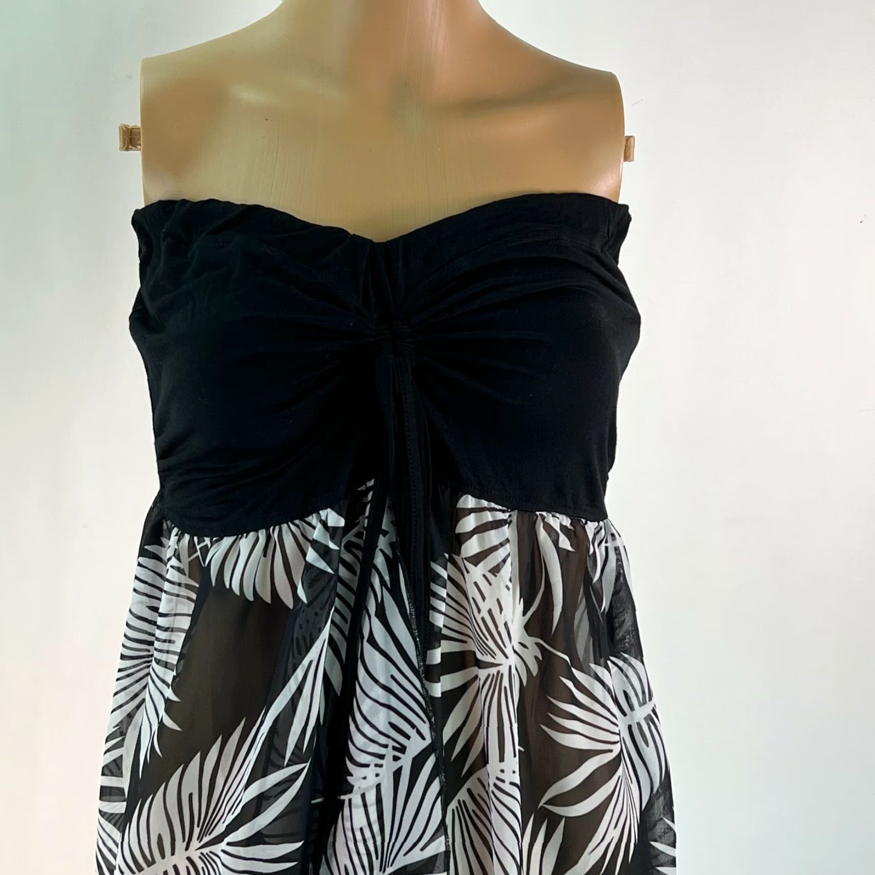 Vintage Womens Unbranded Maxi Dress Black Bardot Feather Print Slit Size Medium Summer Size M / US 6-8 / IT 42-44 - 3 Thumbnail