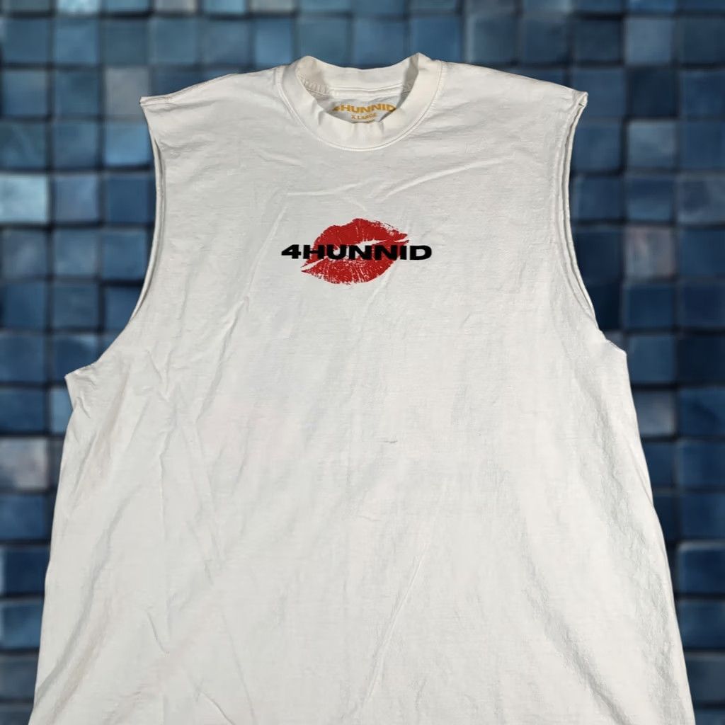 Vintage 4Hunnid Shirt Mens XL White Sleeveless Tank Top Graphic Lips Back 4Hunnid Hotline Artwork Mens XL White Graphic Print Back Size US XL / EU 56 / 4 - 1 Thumbnail