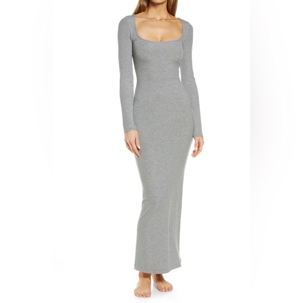 SKIMS Skims Soft Lounge Long Sleeve Dress Maxi Gray Size Small Size S / US 4 / IT 40 - 8 Thumbnail