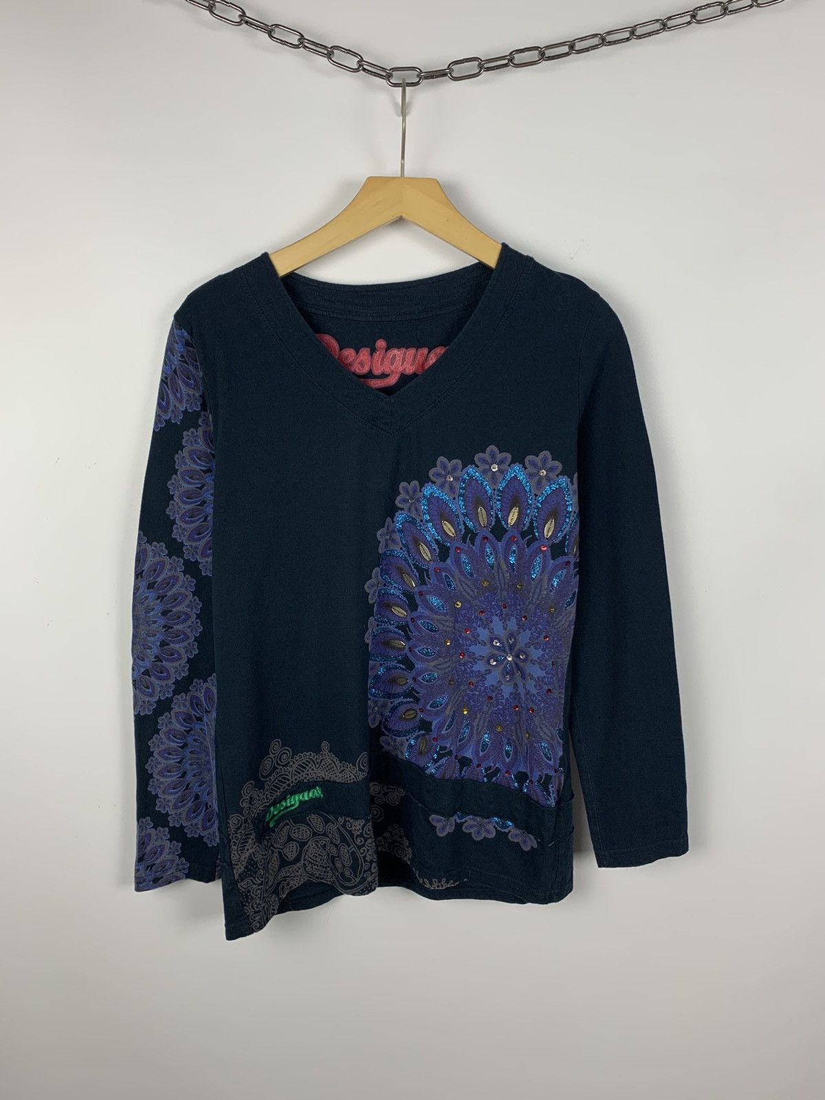 Desigual Vintage Y2K Desigual Floral Pattern Long Sleeve T-Shirt Blue Size XL / US 12-14 / IT 48-50 - 1 Thumbnail
