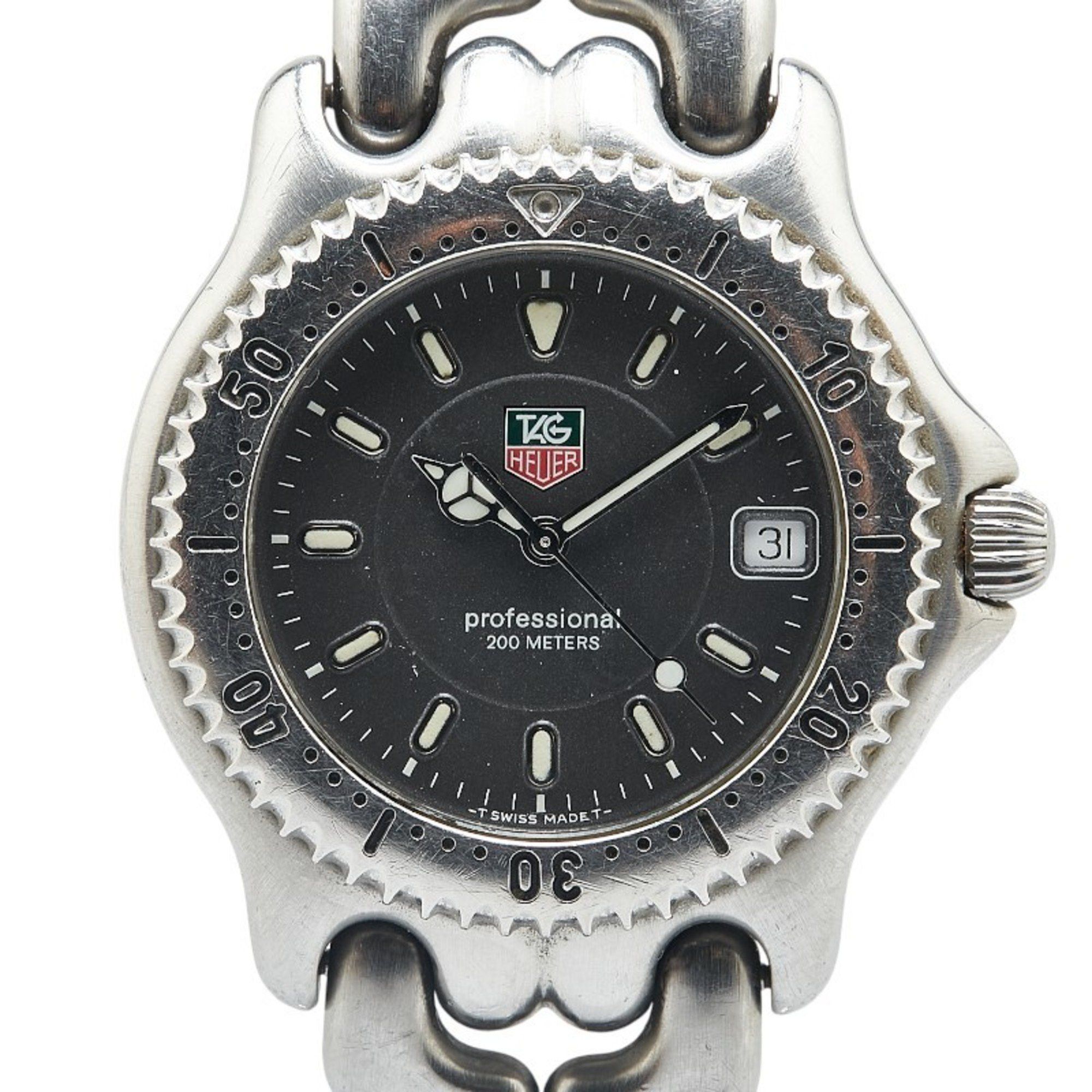 Tag Heuer Cell Professional 20 Watch Wg1113-0 Quartz Black Dial Stainless Steel Men's Heuer