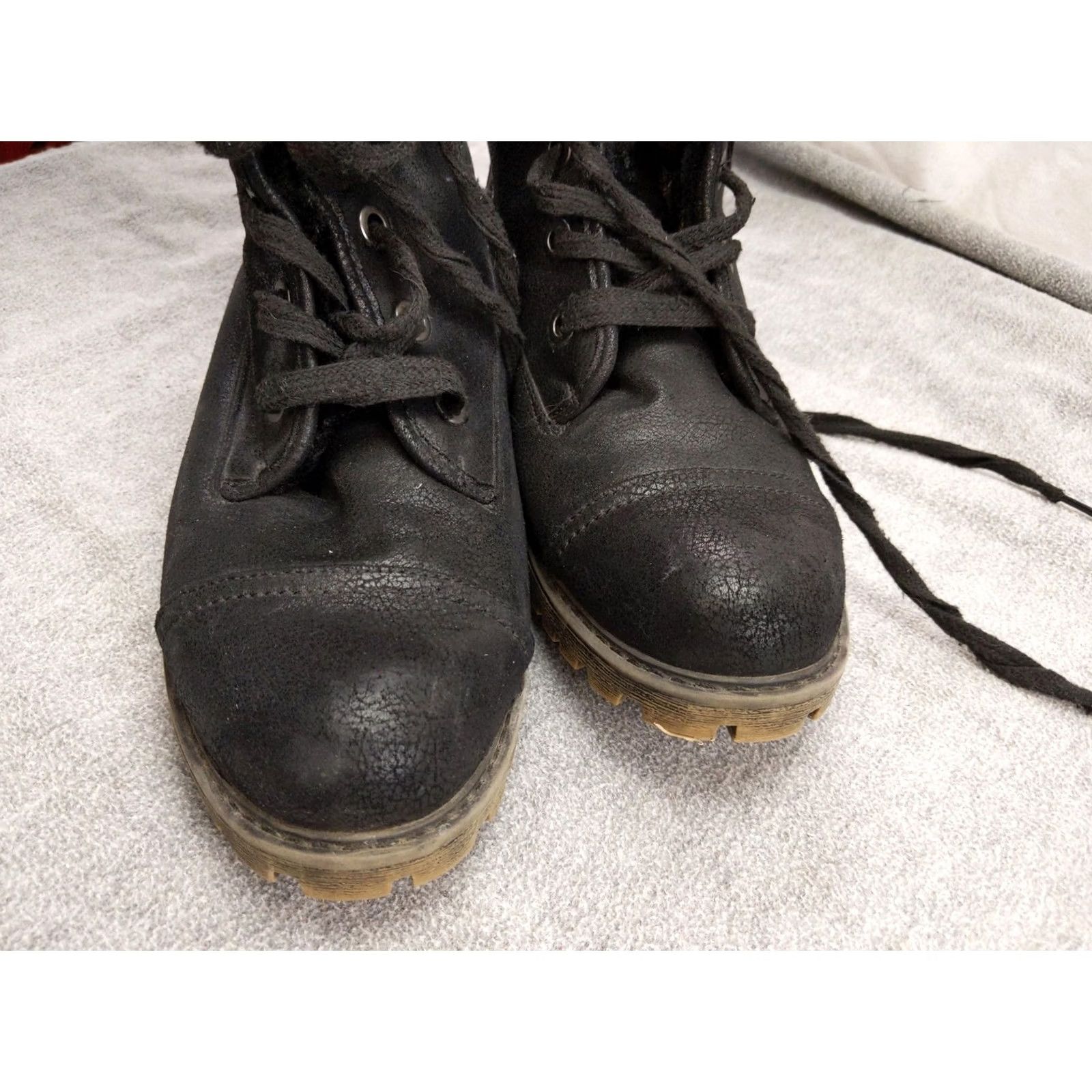 Vintage Roxy Boots Womens 10 Black Synthetic Mid Calf Lace Up Faux Fur Combat Bruna Size US 10 / IT 40 - 4 Thumbnail