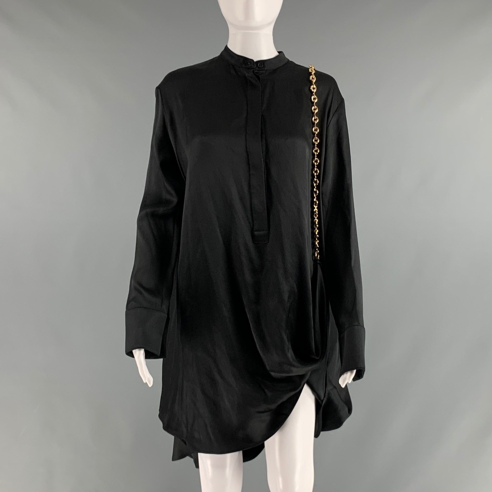 image of Loewe Black Gold Silk Chain Shirt Dress, Women's (Size XS)