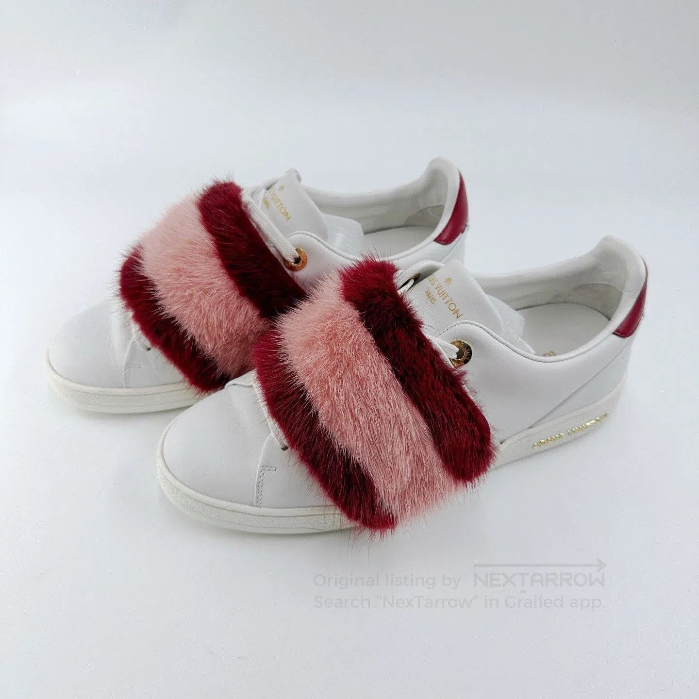 Louis Vuitton LV Red Pink Mink Fur White Sneakers. Size US 6 / IT 36 - 1 Thumbnail