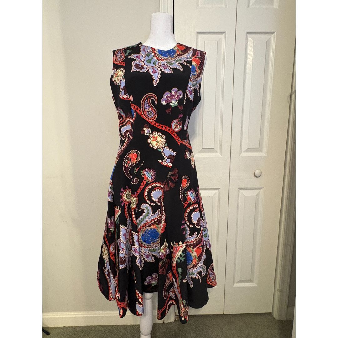 Mary Katrantzou Mary Katrantzou Black Silk Printed Ruffle A-Line Dress Size M / US 6-8 / IT 42-44 - 5 Thumbnail
